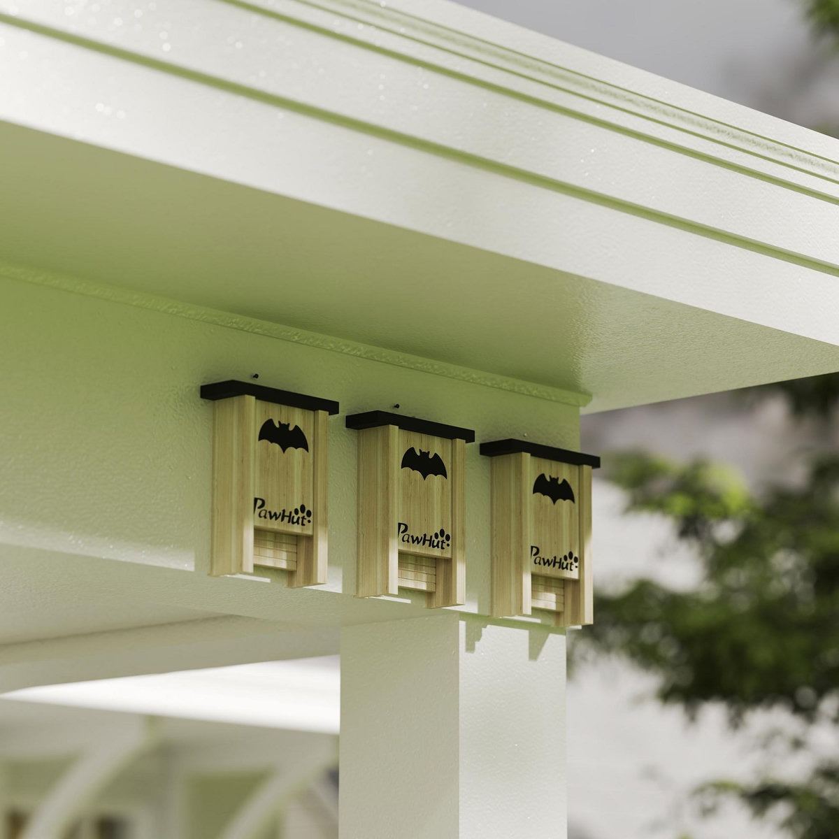 PAWHUT Nichoir à chauves-souris - lot de 3 - dim. 18L x 6l x 22H cm - bois sapin naturel noir