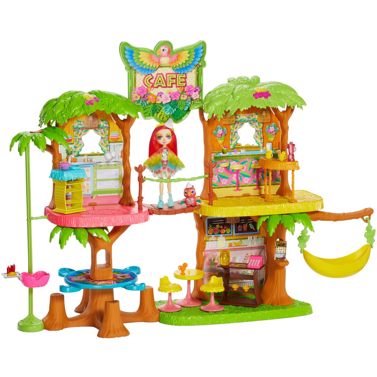 MATTEL Coffret de jeu Café Jungle Enchantée avec mini-poupée Sheeny et perroquet Peeki - Enchantimals