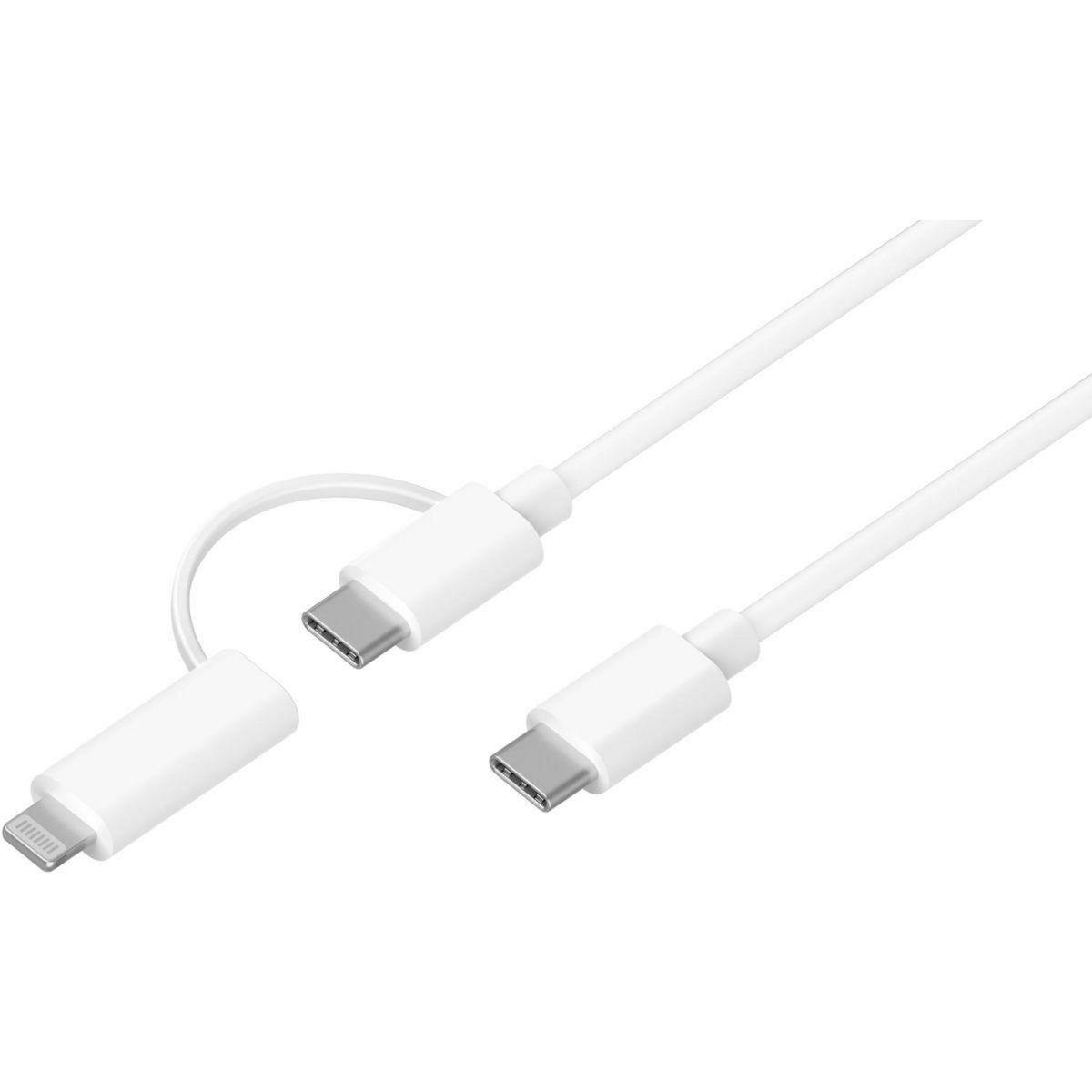 ESSENTIEL B Câble Lightning 2 en 1 vers USB-C /Lightning MFI Blanc