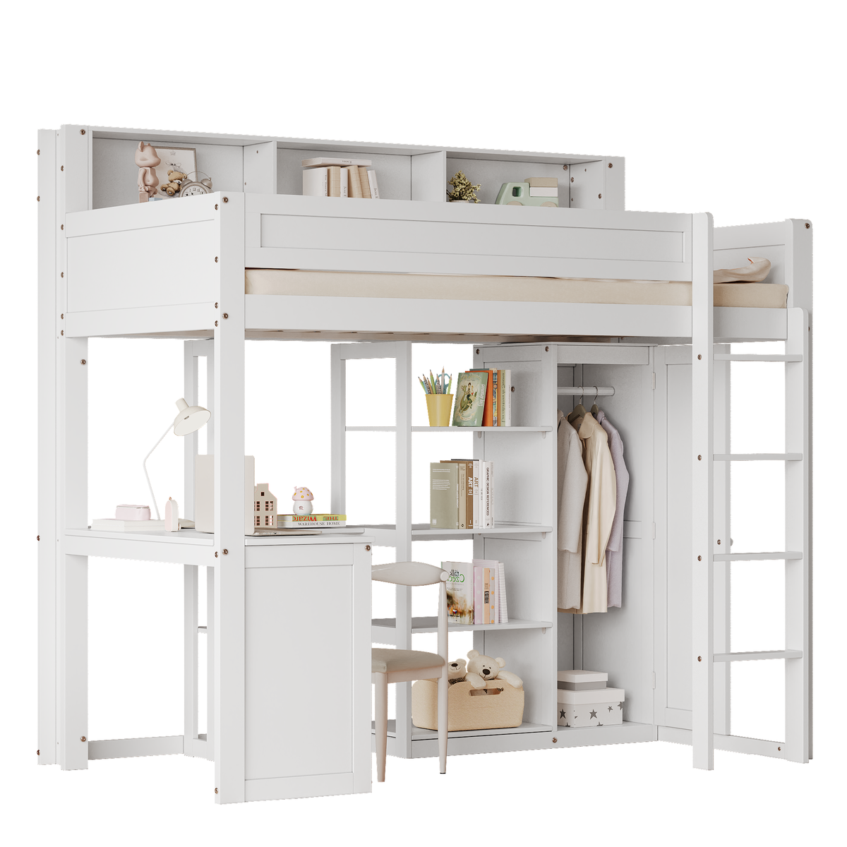 MERAX Lit combiné enfant 90x200cm pin coloris blanc