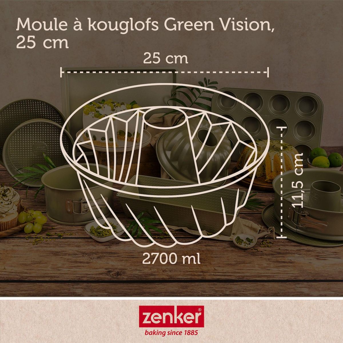 ZENKER Set pâtisserie avec moule à kouglof 25 cm, 2 bols à mixer et spatule Zenker