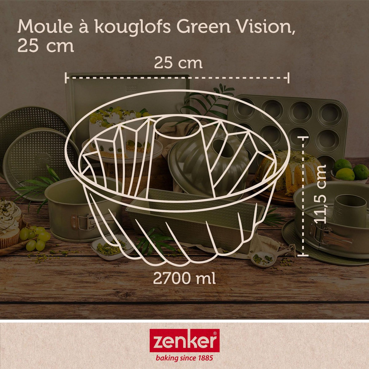 ZENKER Set pâtisserie avec moule à kouglof 25 cm, 2 bols à mixer et spatule Zenker