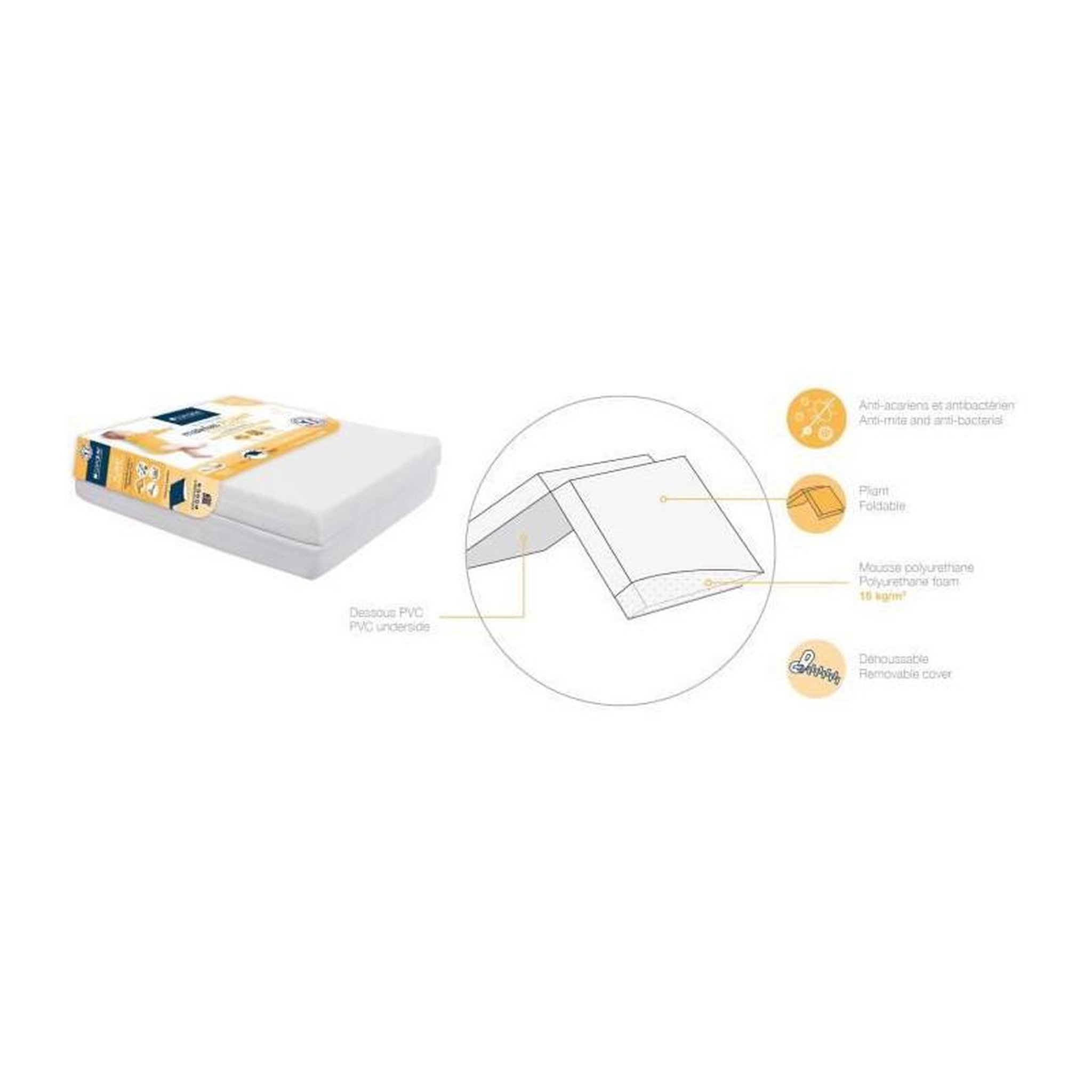 Voir la diapositive 2 : CANDIDE CANDIDE Matelas Pliant 2 Parties Ecru - 60x120  cm