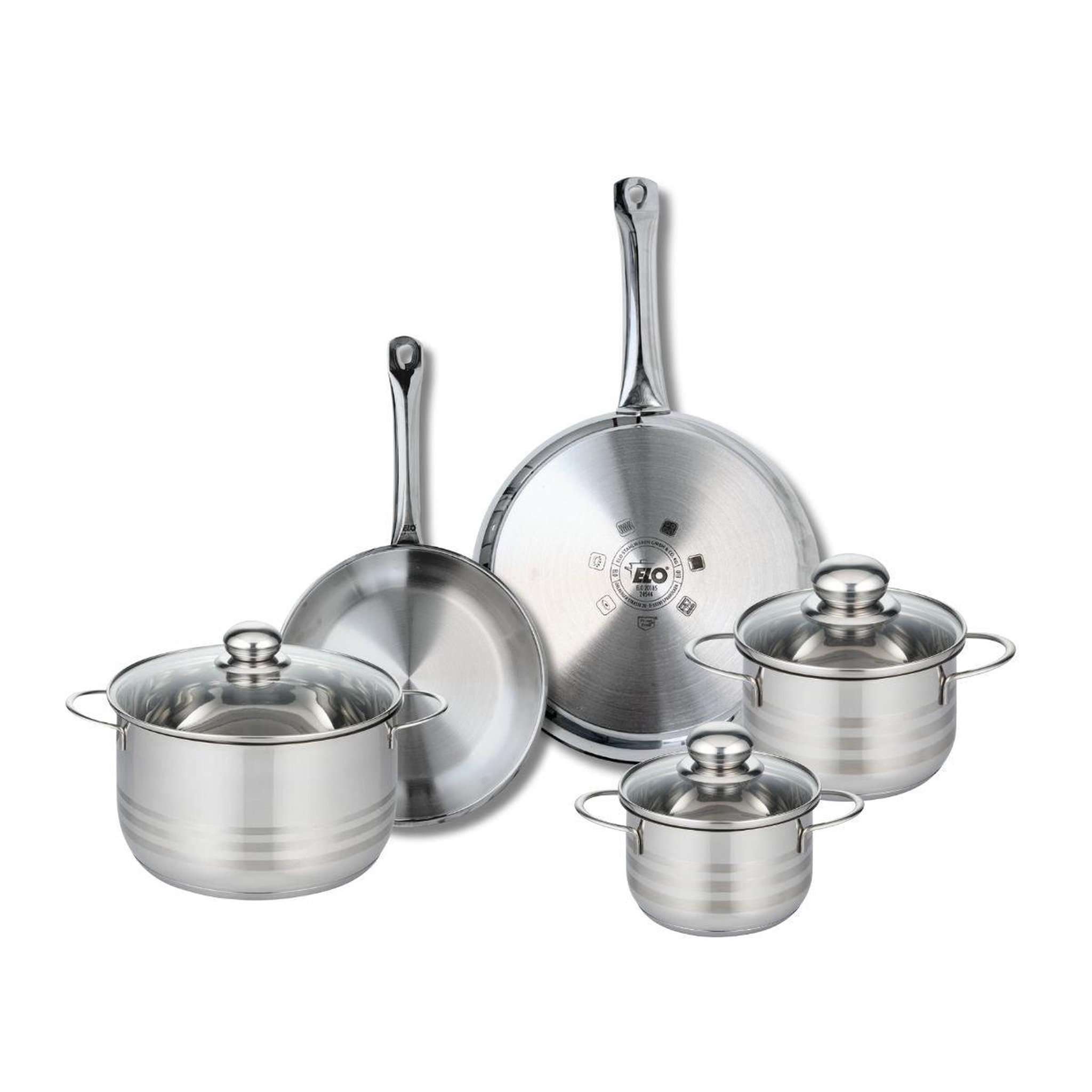 ELO Ensemble de 2 poêles de cuisson 24 et 28 cm et 3 faitouts 14, 16 et 20 cm elo profi brillant