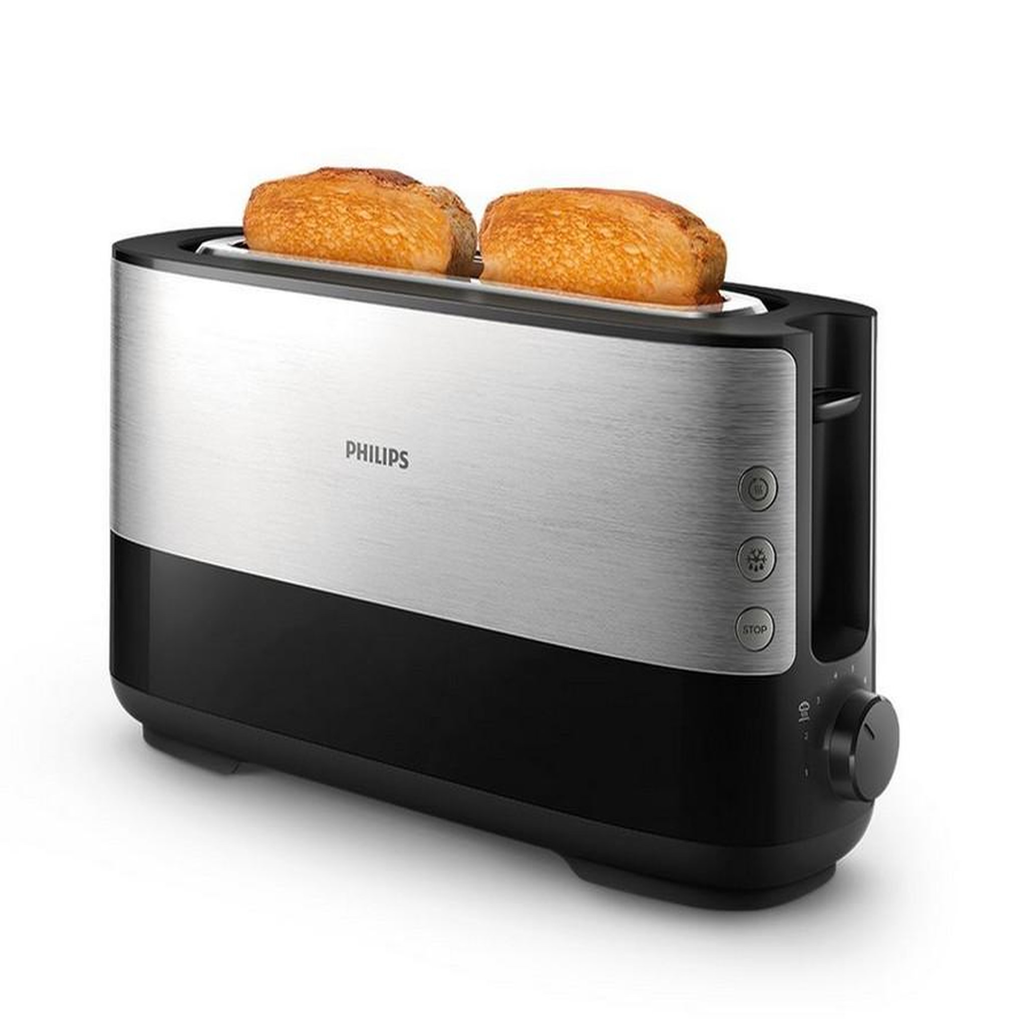 Voir la diapositive 2 : Philips Grille-pain 1 fente 1030w noir/inox - hd2692/90