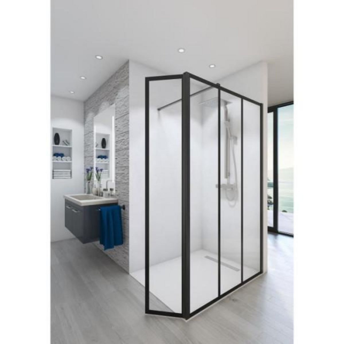 AURYS Paroi de douche en kit Saint-Gobain BALEARES ATELIER N°8 - Verre Timeless 8 mm trempé - L.100 cm x H.198 cm - Profilé Noir