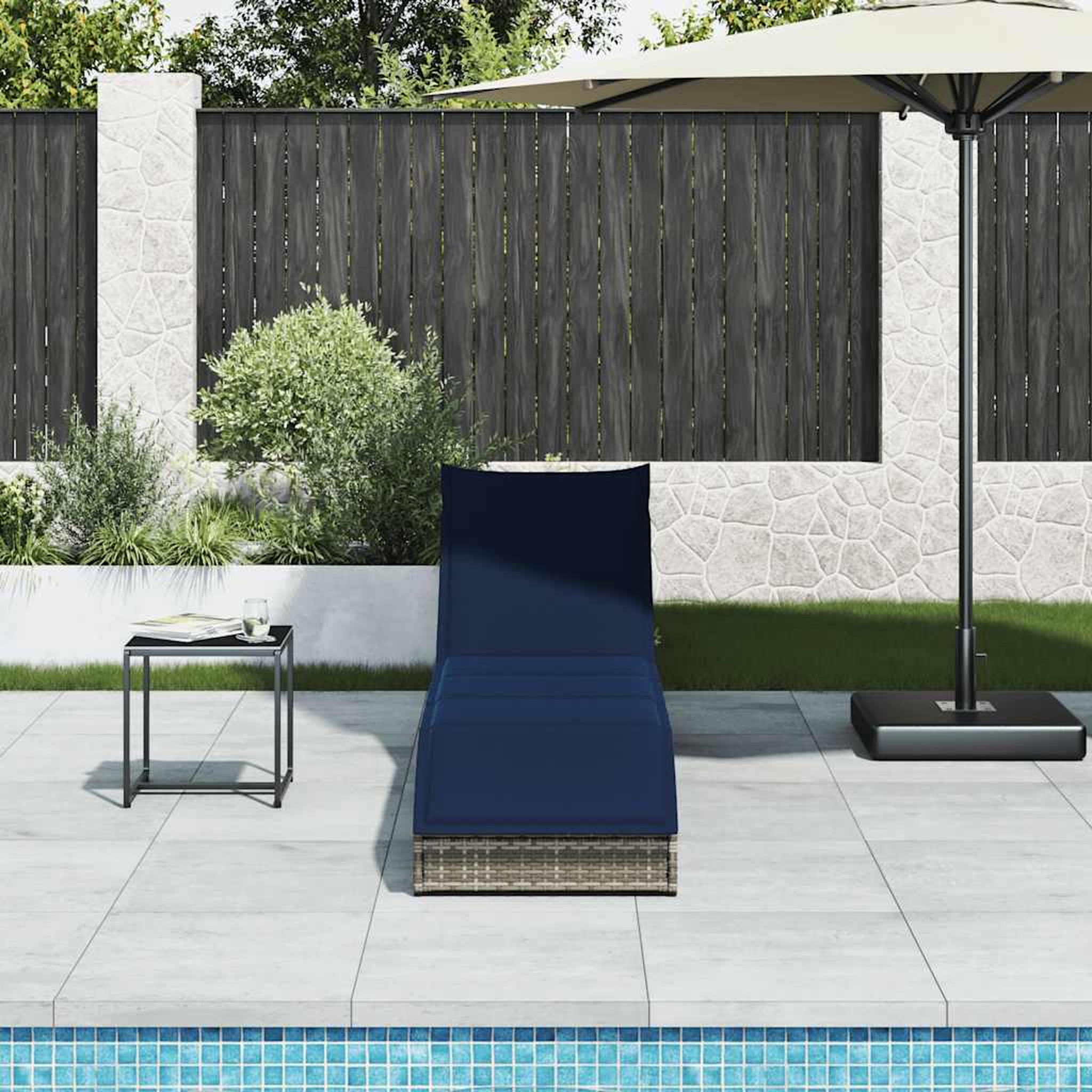 Voir la diapositive 3 : VIDAXL Chaise longue pliante coussin et rangement gris resine tressee