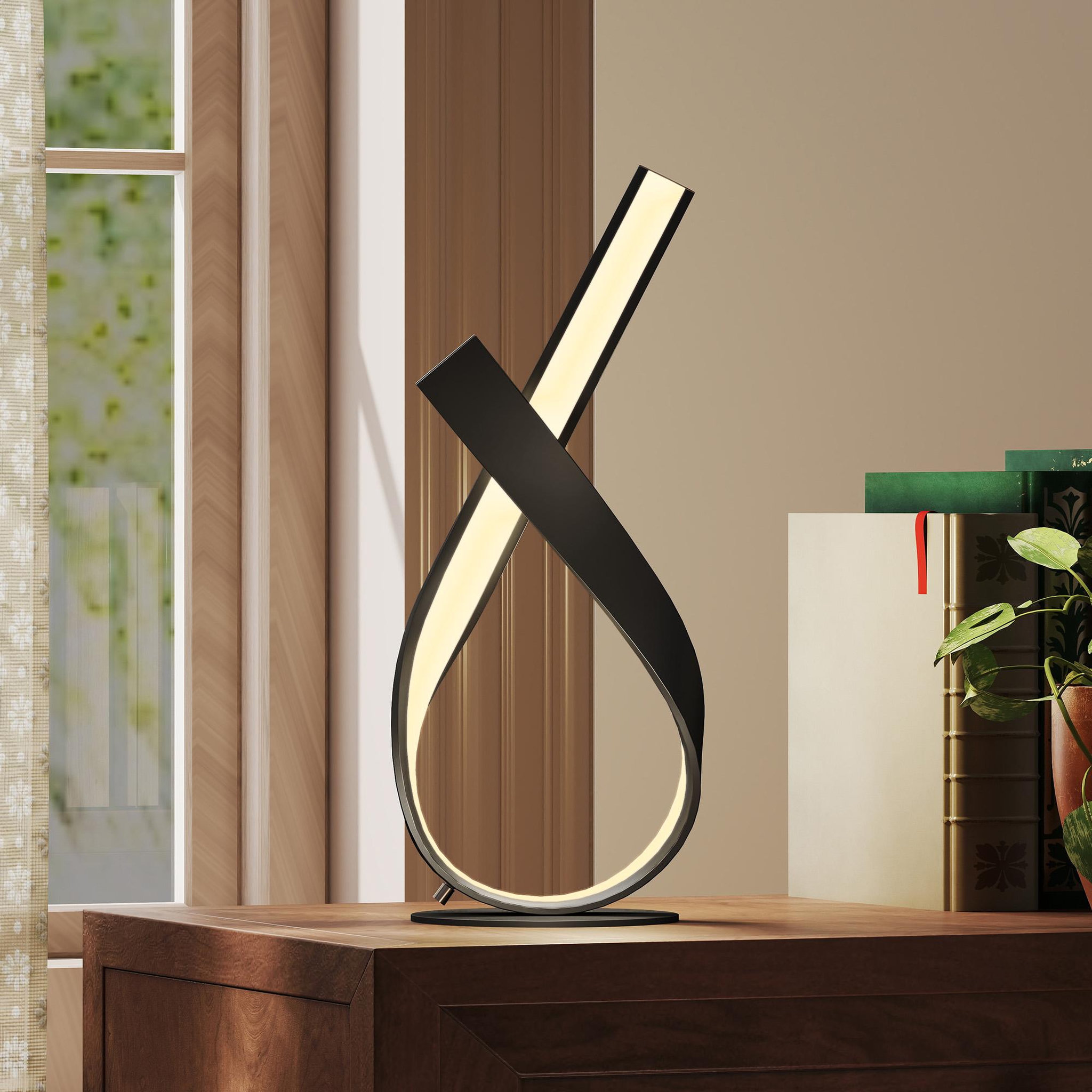 Voir la diapositive 2 : HOMCOM Lampe à poser design contemporain - lampe de table design spirale - dim. 21l x 15l x 43h cm - alu. Noir led blanc chaud