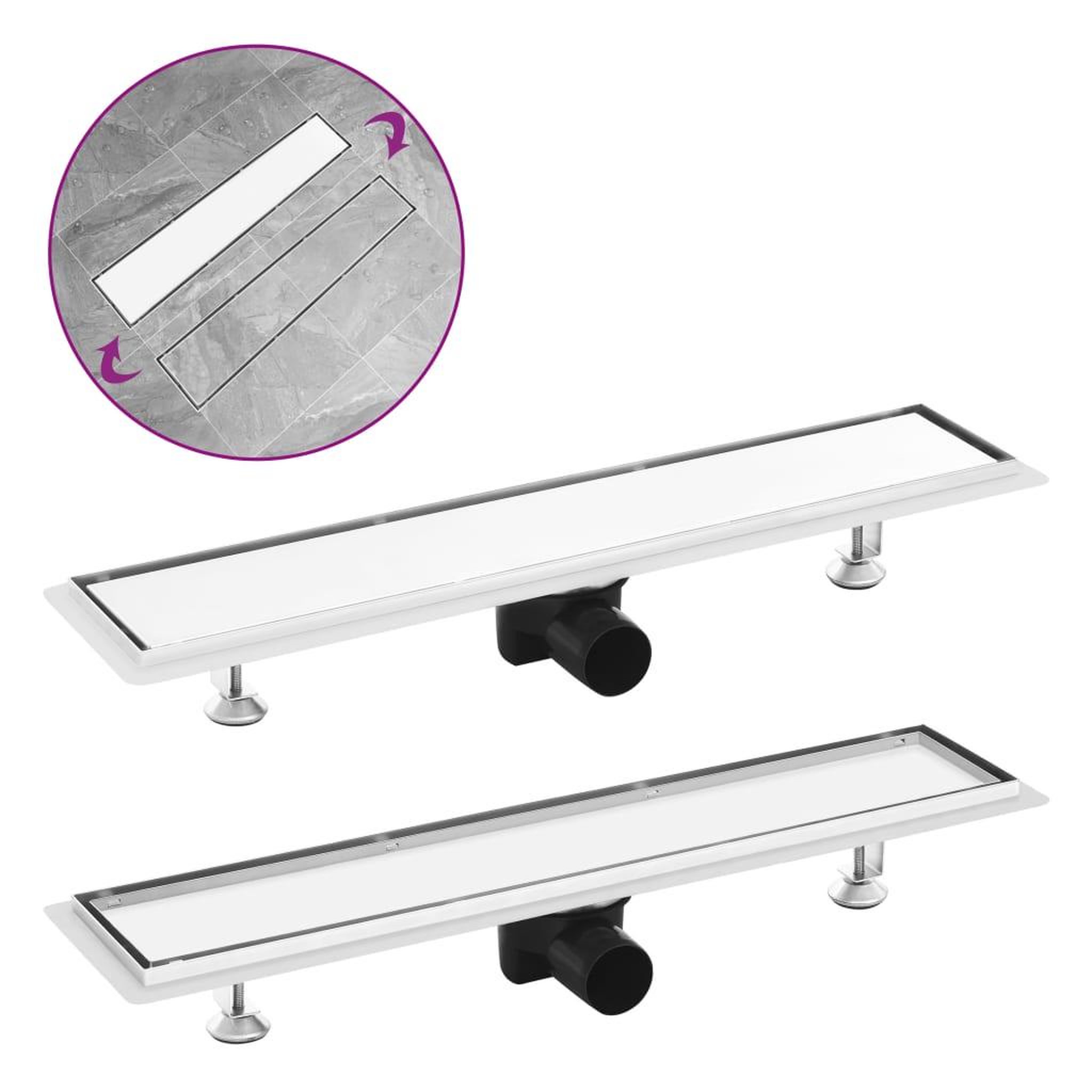 Voir la diapositive 1 : VIDAXL Drain de douche avec couvercle 2 en 1 63x14 cm Acier inoxydable