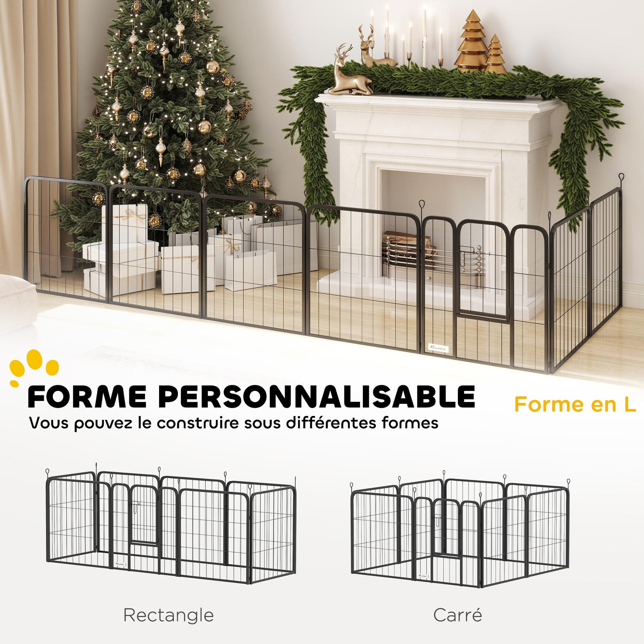 Voir la diapositive 3 : PAWHUT Parc enclos chien modulable pliable 8 panneaux porte verrouillable acier époxy noir
