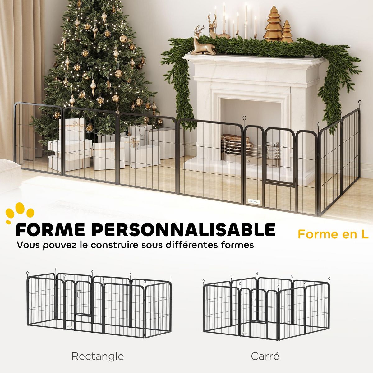 PAWHUT Parc enclos chien modulable pliable 8 panneaux porte verrouillable acier époxy noir