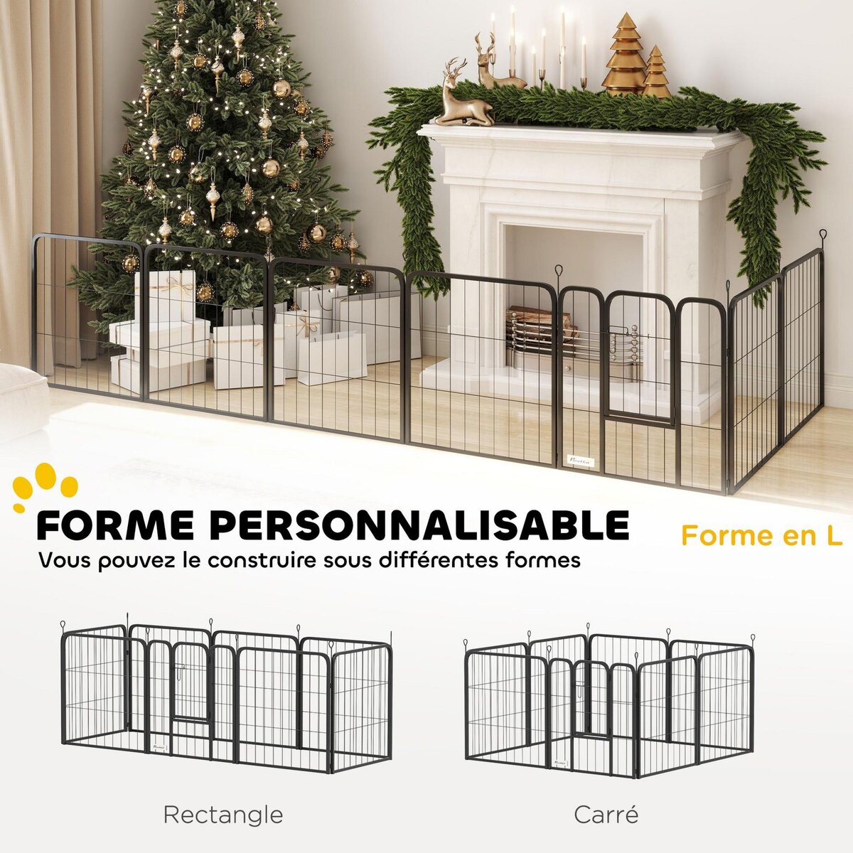 PAWHUT Parc enclos chien modulable pliable 8 panneaux porte verrouillable acier époxy noir