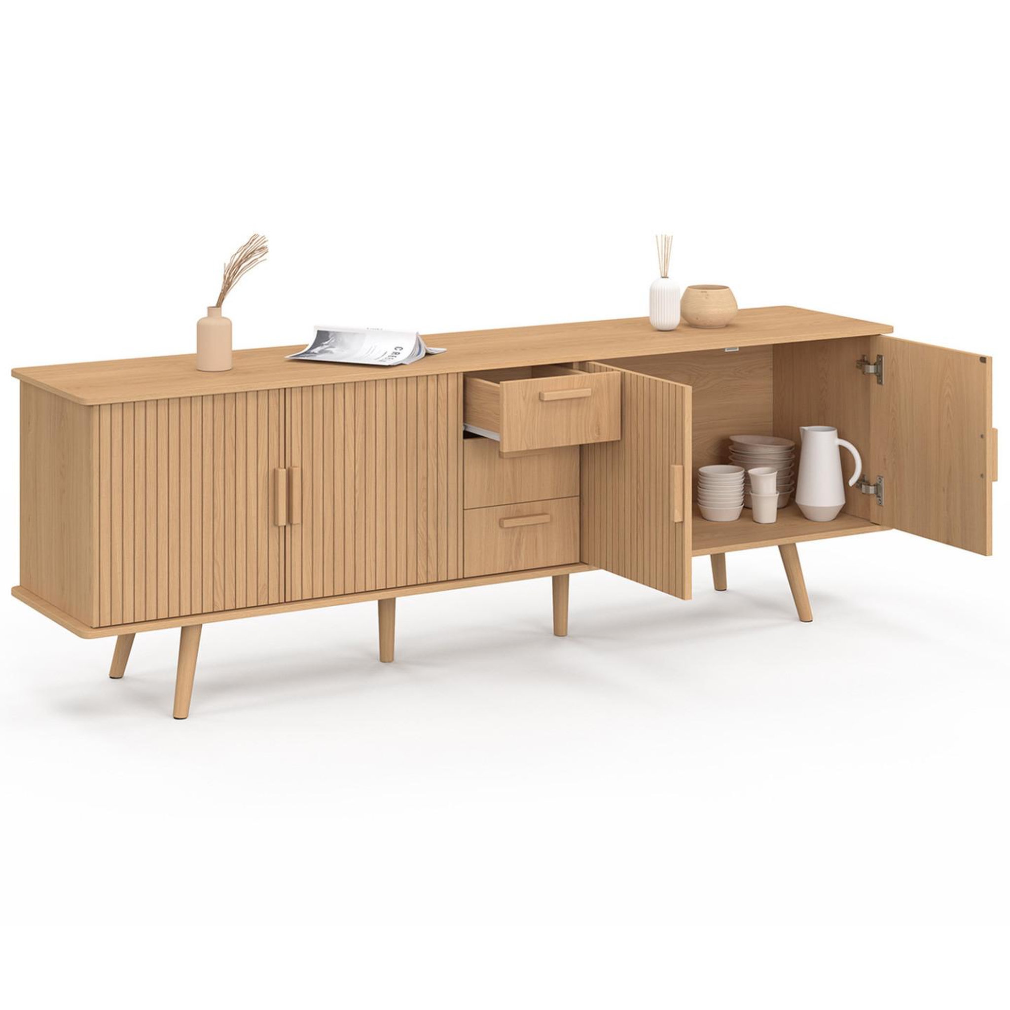 Voir la diapositive 4 : ID MARKET Buffet 180 cm juliette xxl 4 portes et 3 tiroirs effet lattes tasseau bois