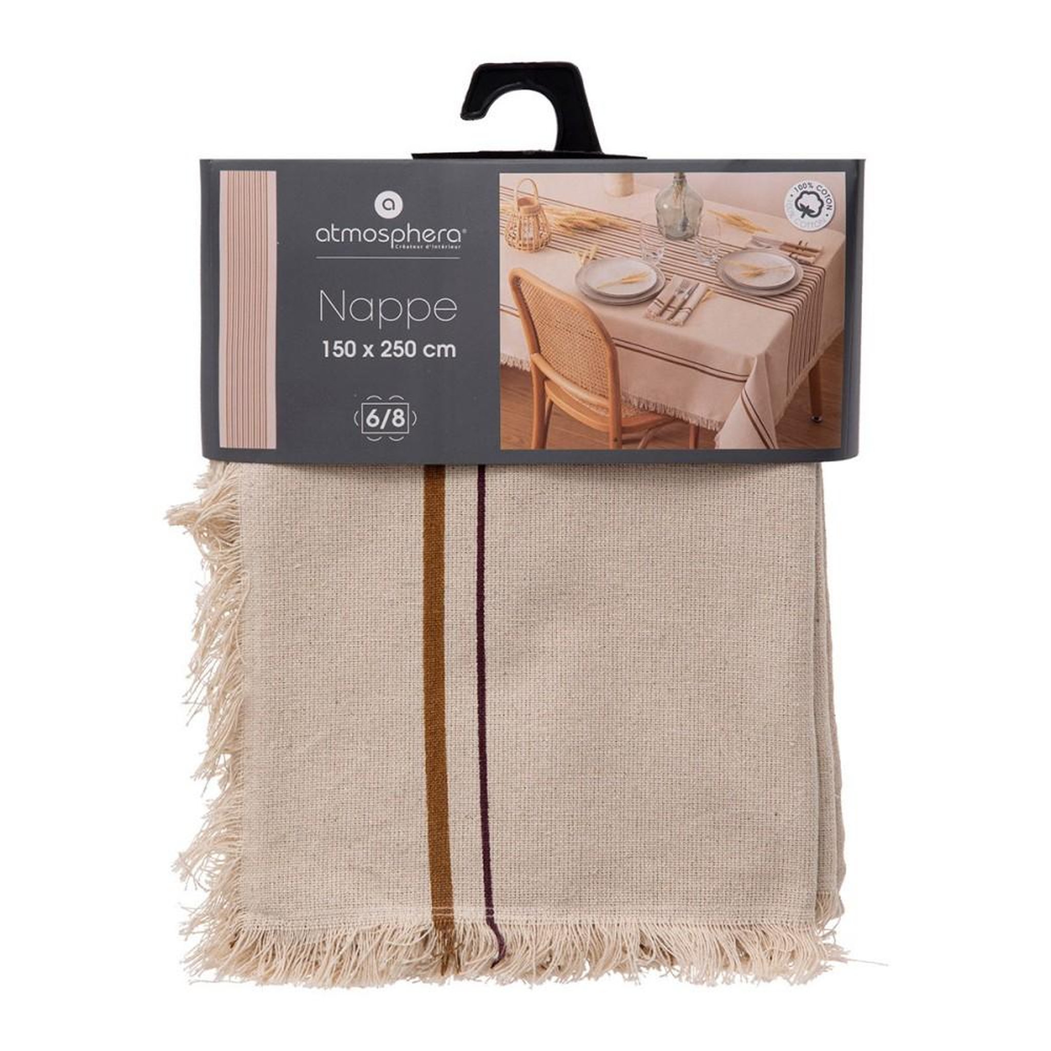 Voir la diapositive 3 : ATMOSPHERA Nappe rectangulaire à rayures Maha 150x250 cm coton