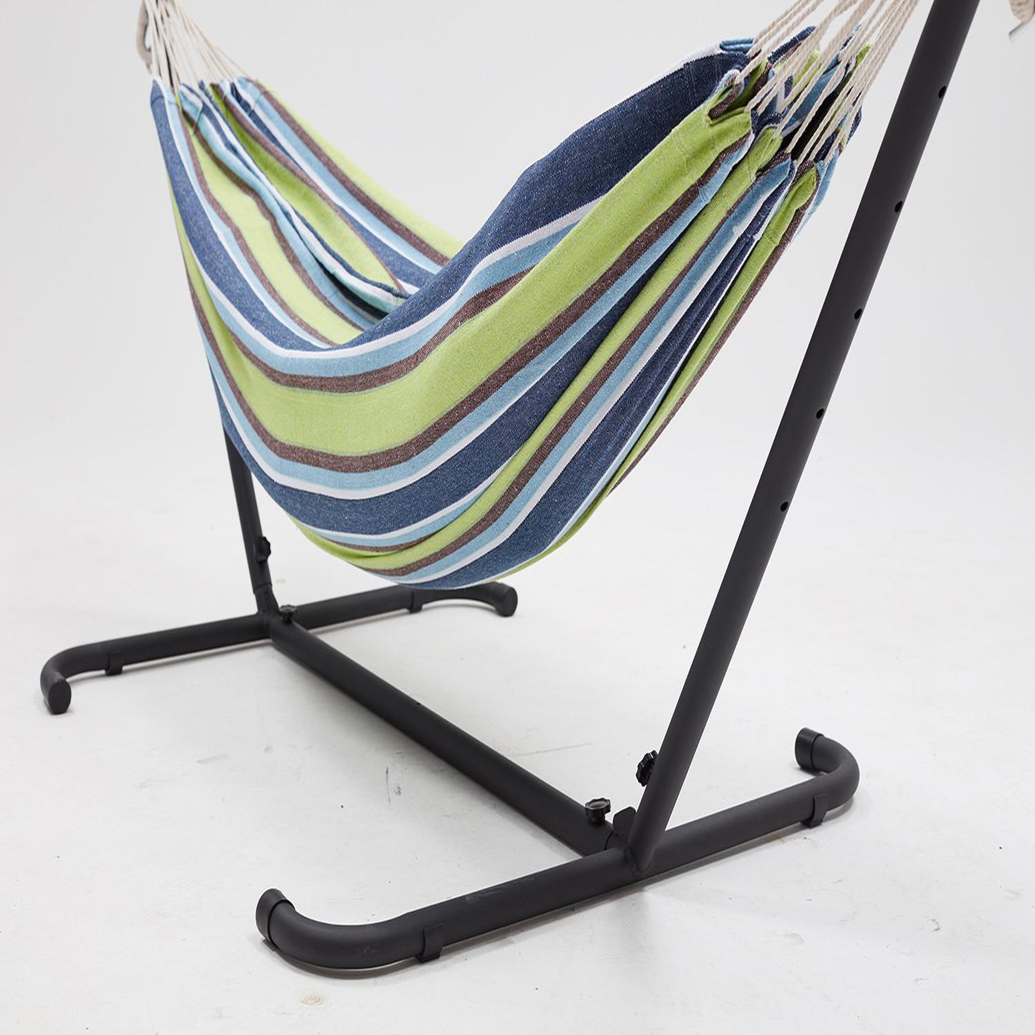 Voir la diapositive 4 : CONCEPT USINE Hamac sur pied 2,6 m avec toile en polyester bleu et vert COPACABANA