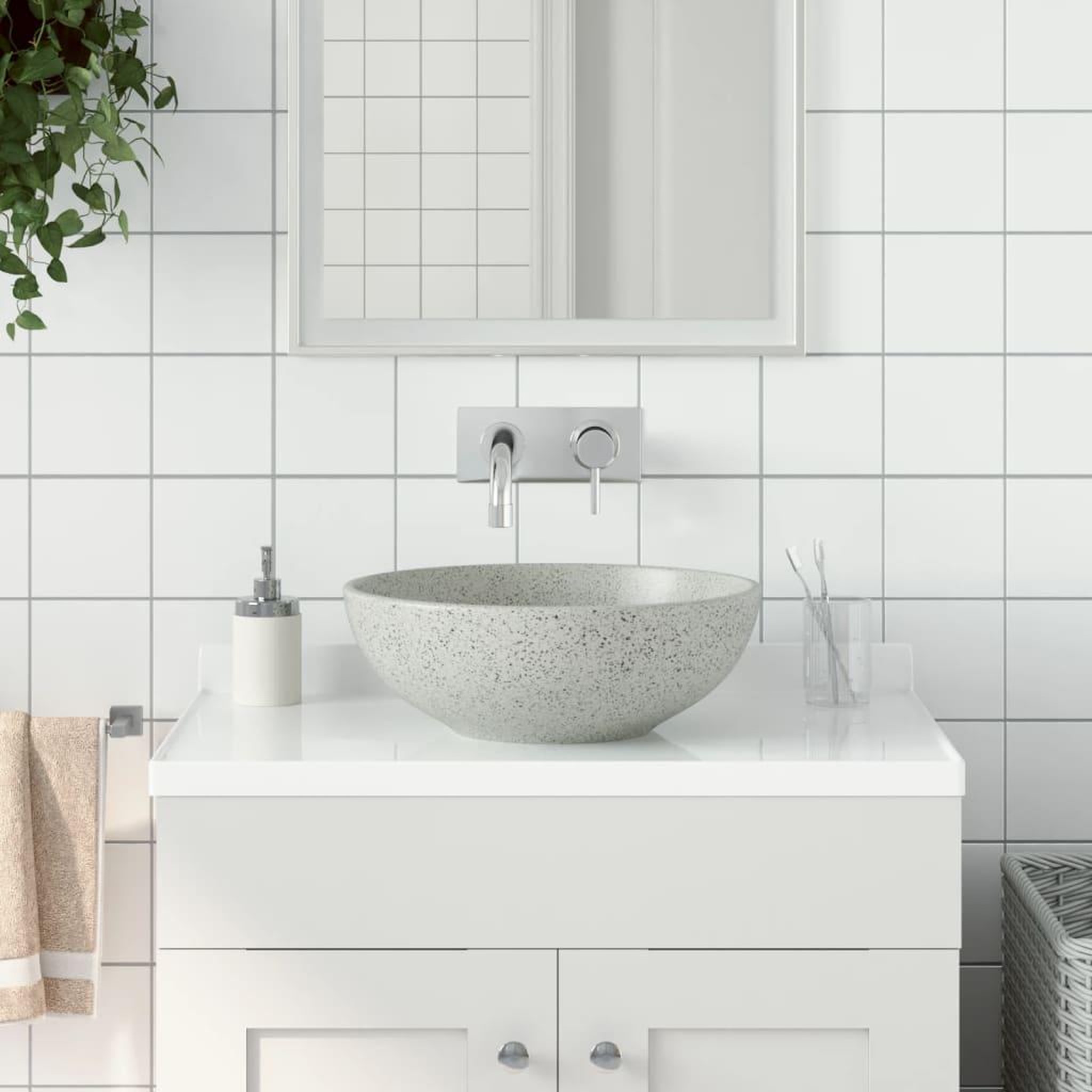 VIDAXL Vasque a poser gris rond Φ41x14 cm ceramique