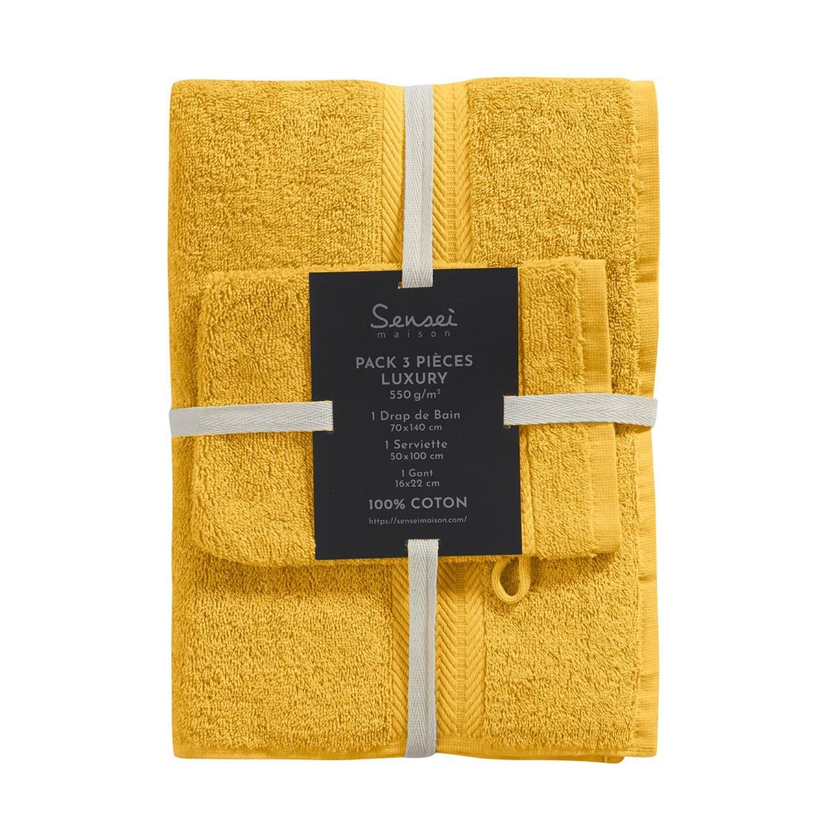 Sensei Maison Ensemble de bain 3 pièces (1 drap de bain + 1 serviette de toilette + 1 gant) LUXURY