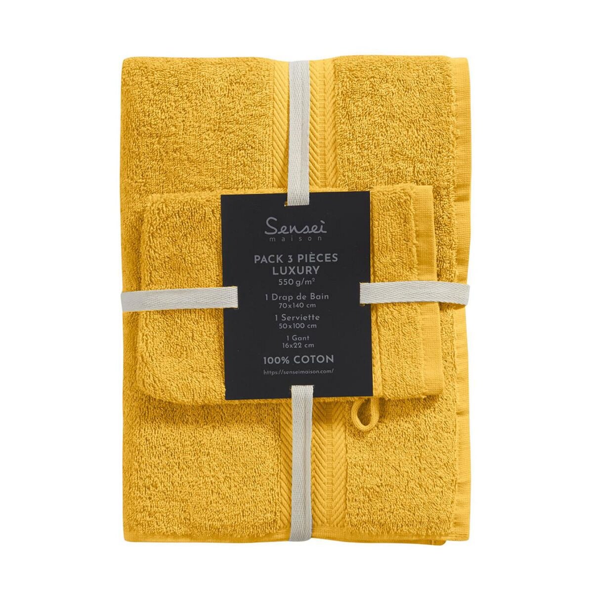 Sensei Maison Ensemble de bain 3 pièces (1 drap de bain + 1 serviette de toilette + 1 gant) LUXURY