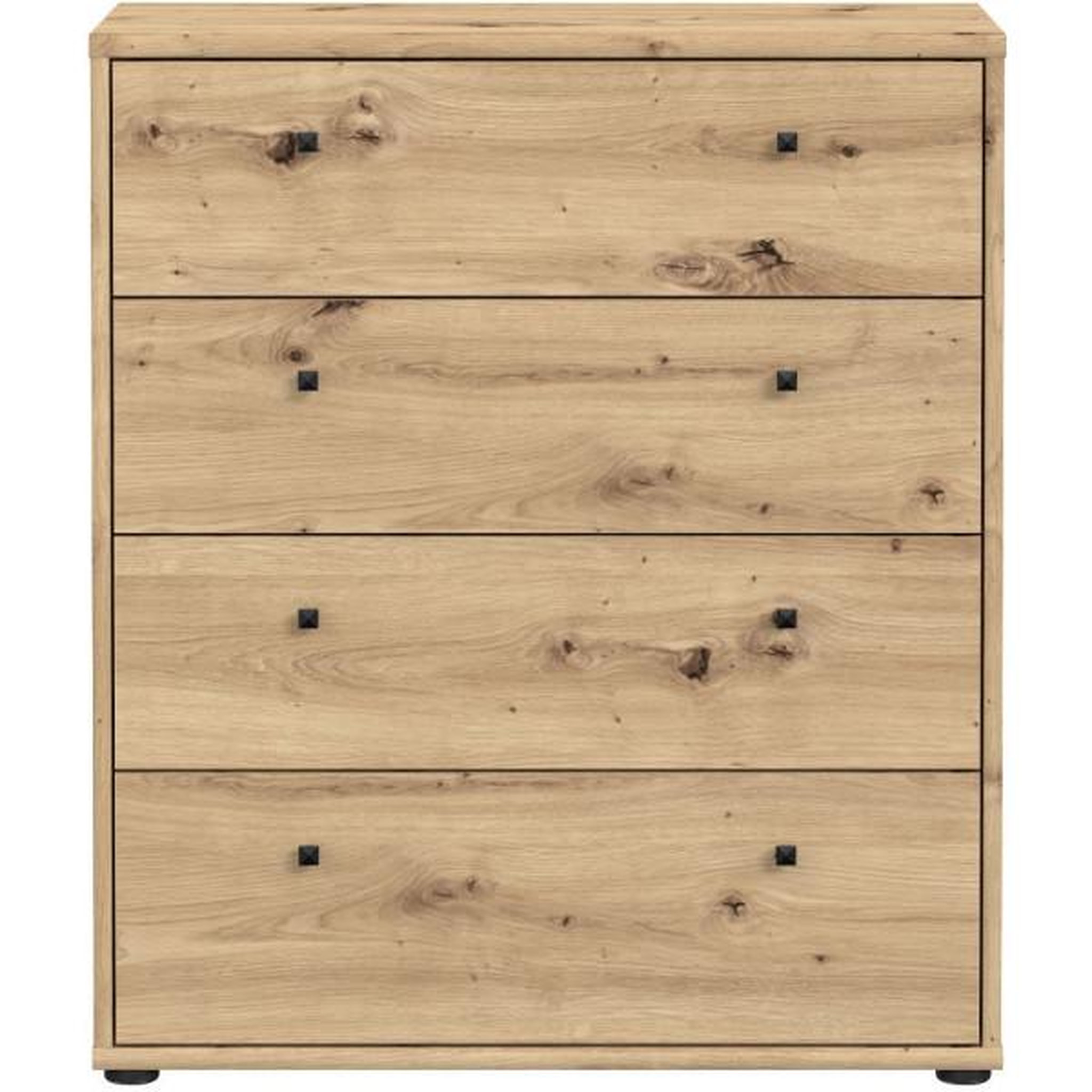 Voir la diapositive 3 : MARKET24 Commode TEMPRA – Effet Chene Artisan – 4 Tiroirs – L 73,7 × P 34,8 × H 85,5 cm