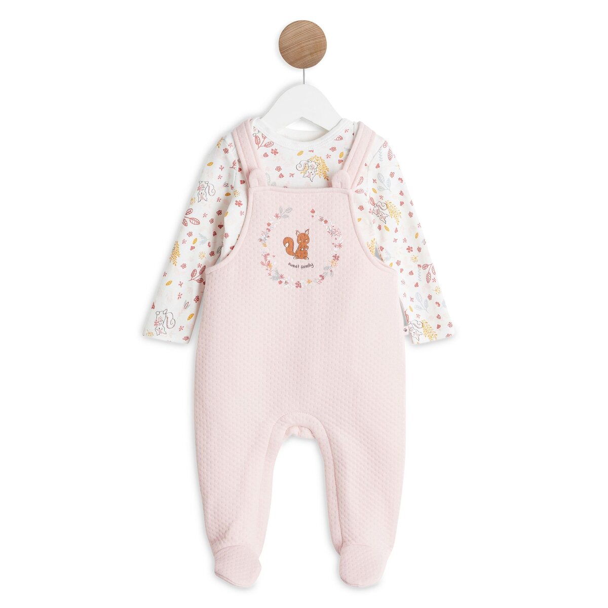 INEXTENSO Ensemble de naissance salopette écureuils + body manches longues bébé fille