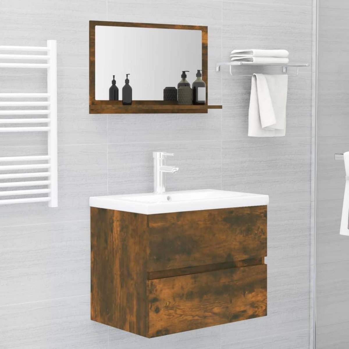 VIDAXL Miroir de bain Chene fume 60x10,5x37 cm Bois d'ingenierie