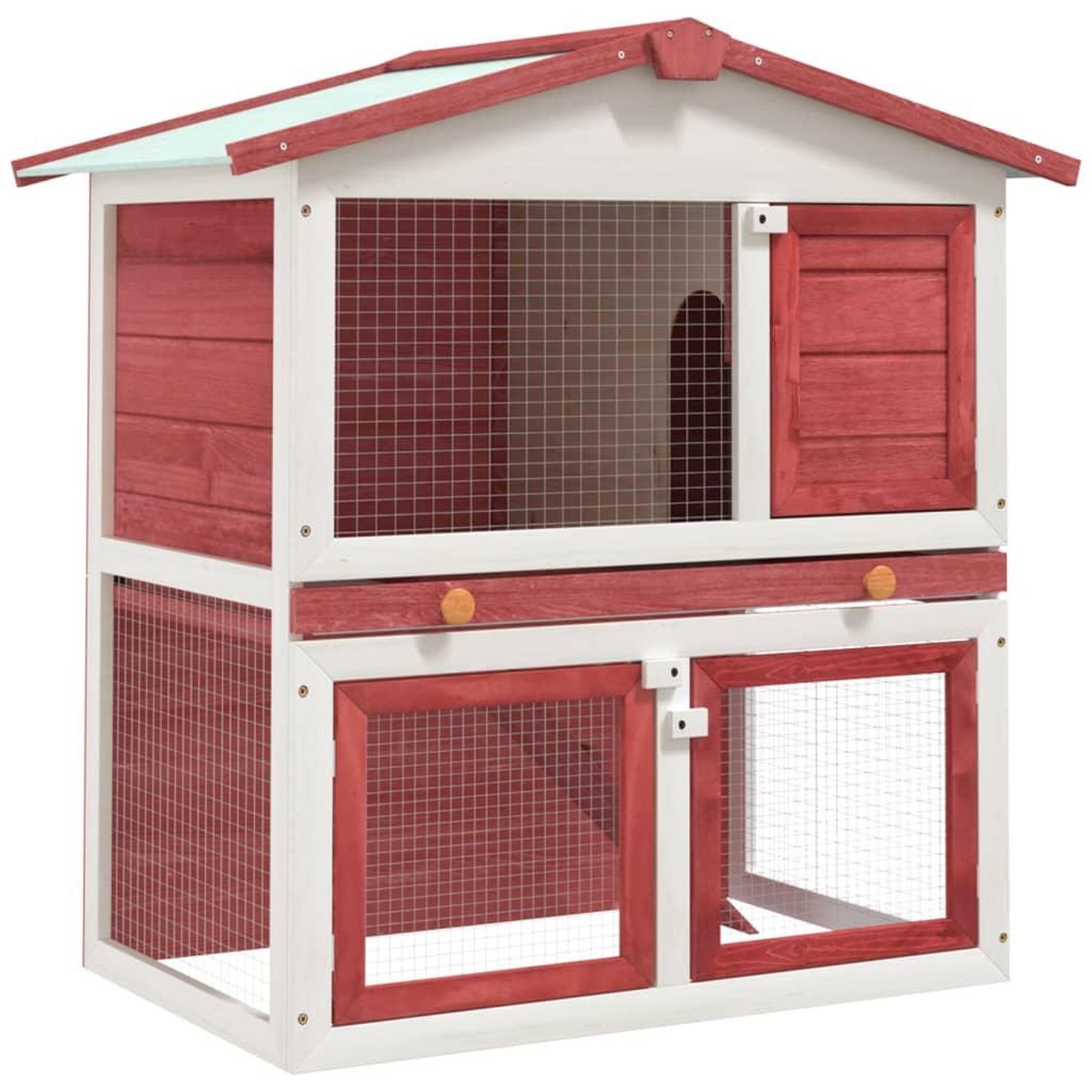 Voir la diapositive 1 : VIDAXL Clapier d'exterieur 3 portes Rouge Bois