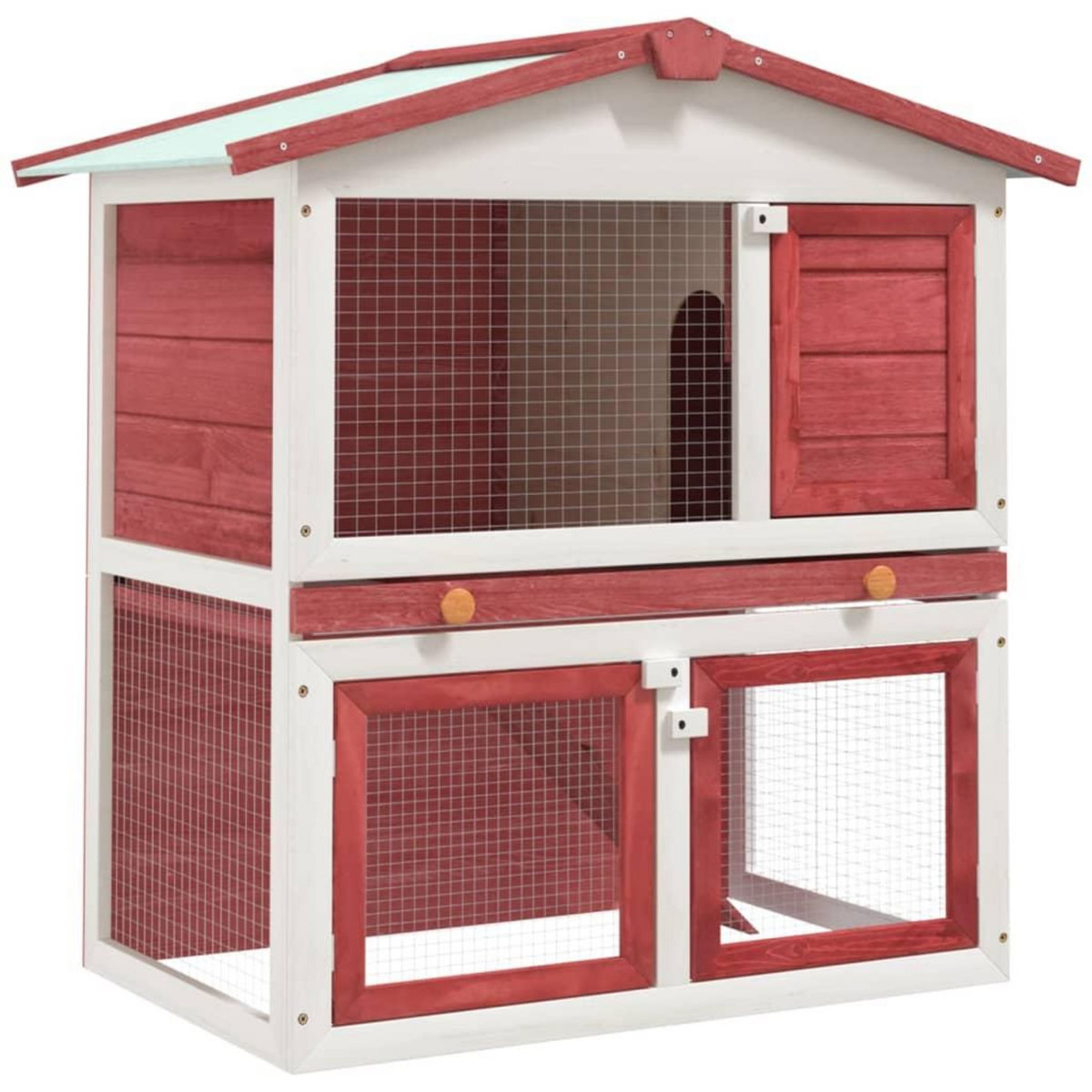 VIDAXL Clapier d'exterieur 3 portes Rouge Bois