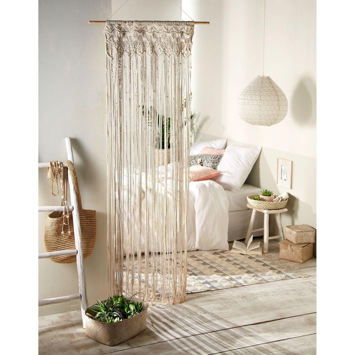 ATMOSPHERA Rideau à fil design macramé Rituality - L. 90 x H. 200 cm - Beige