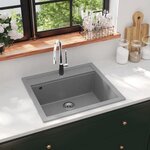 VIDAXL Evier de cuisine en granit Bac unique Gris