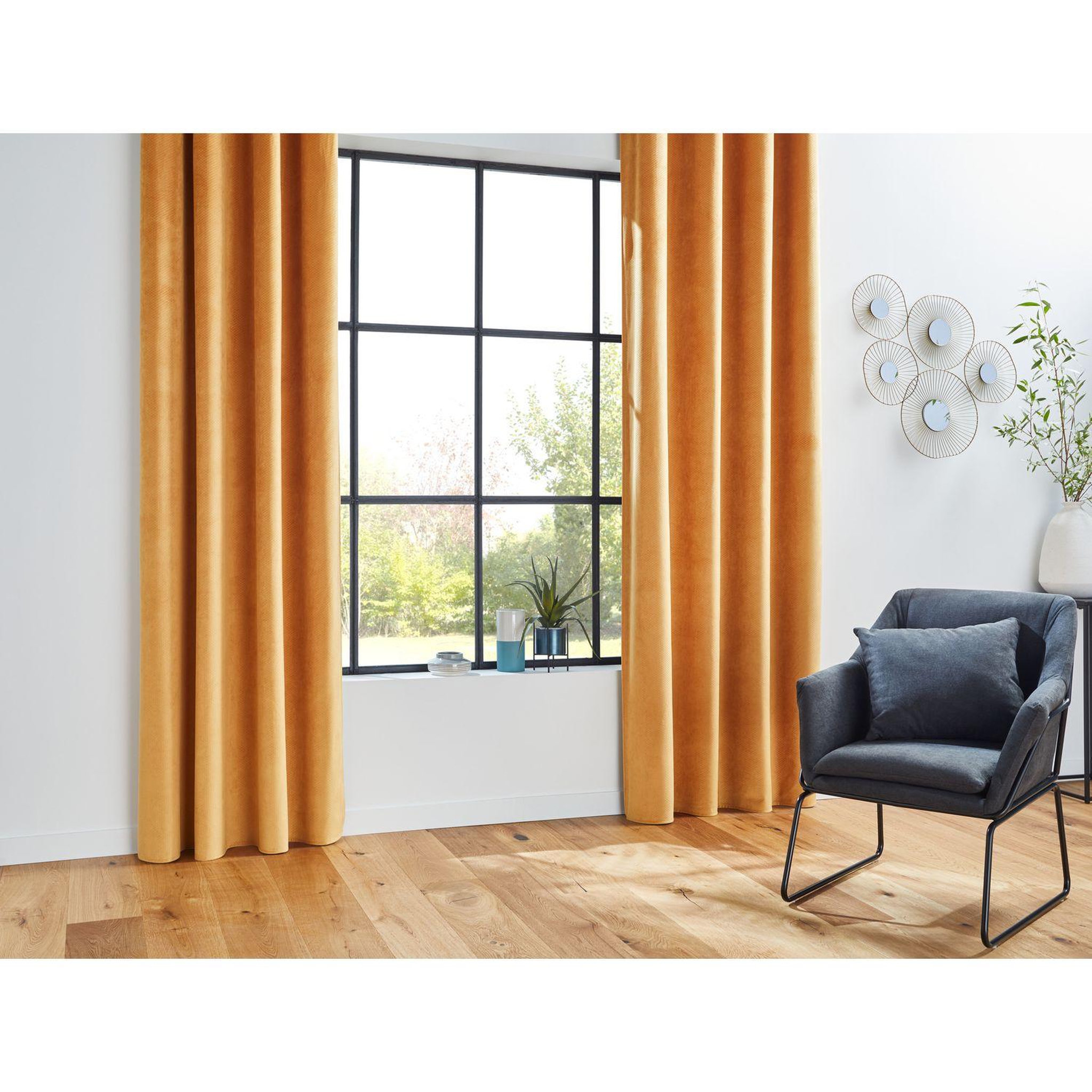Voir la diapositive 2 : ATMOSPHERA Rideau de salon occultant 8 œillets modèle Otto - 140 x 260 cm - Ocre