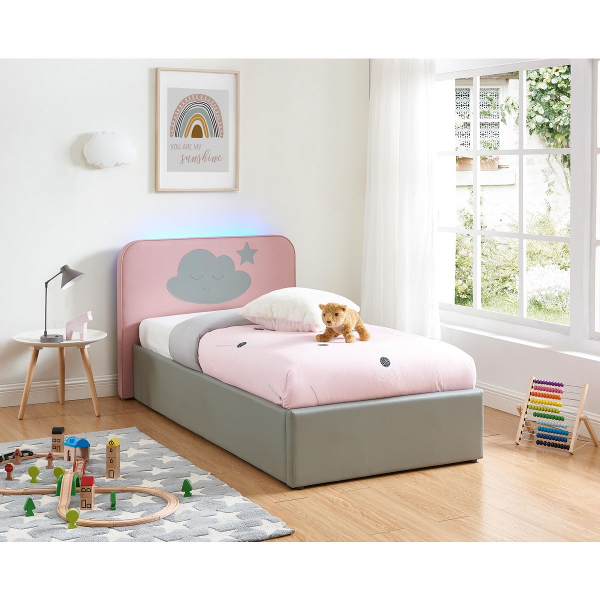 Ensemble Lit coffre à led 90x190cm avec sommier et tête de lit NUAGE + matelas 90x190 cm ANNA