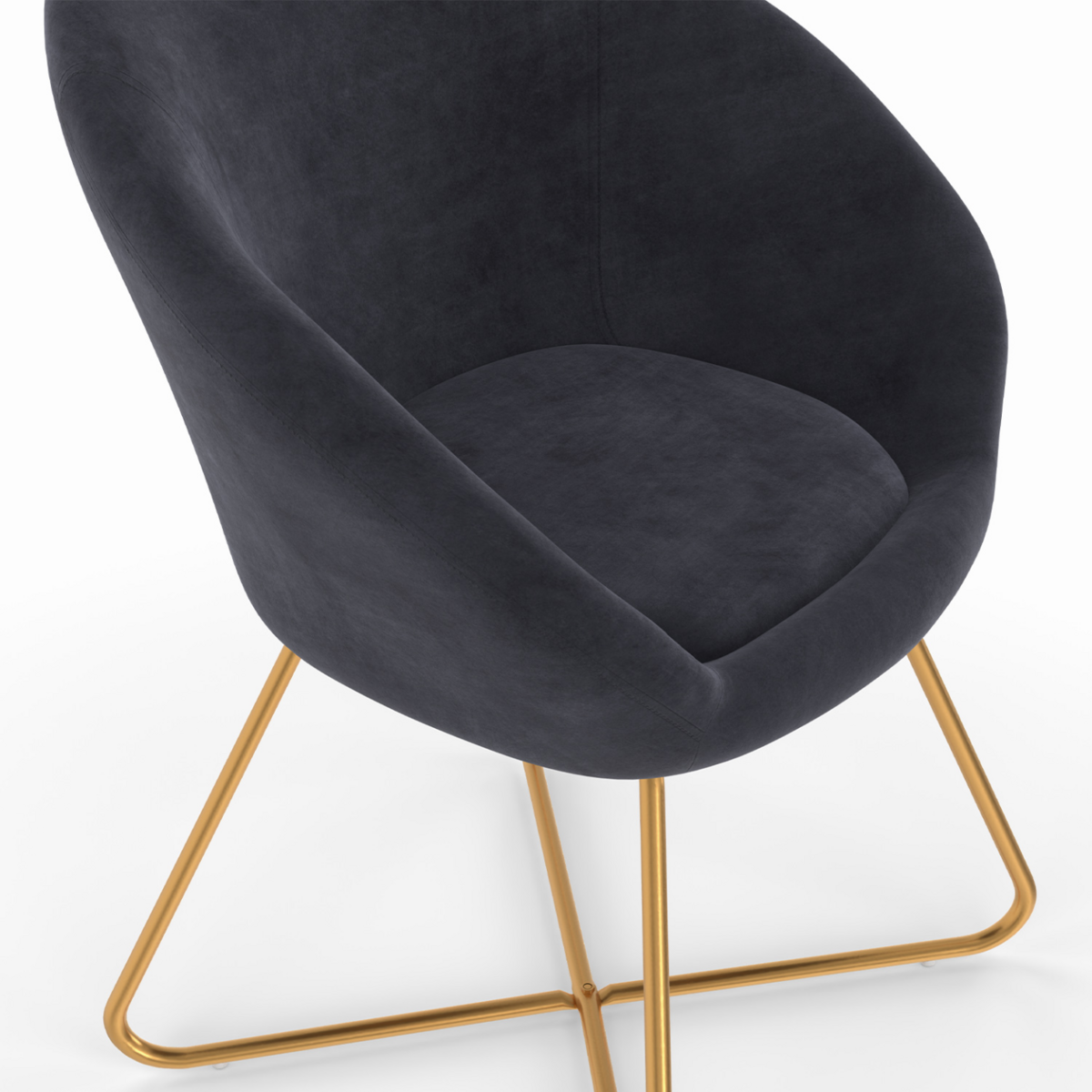 ID MARKET Fauteuil rond ANGELINA gris en velours pieds croisés dorés