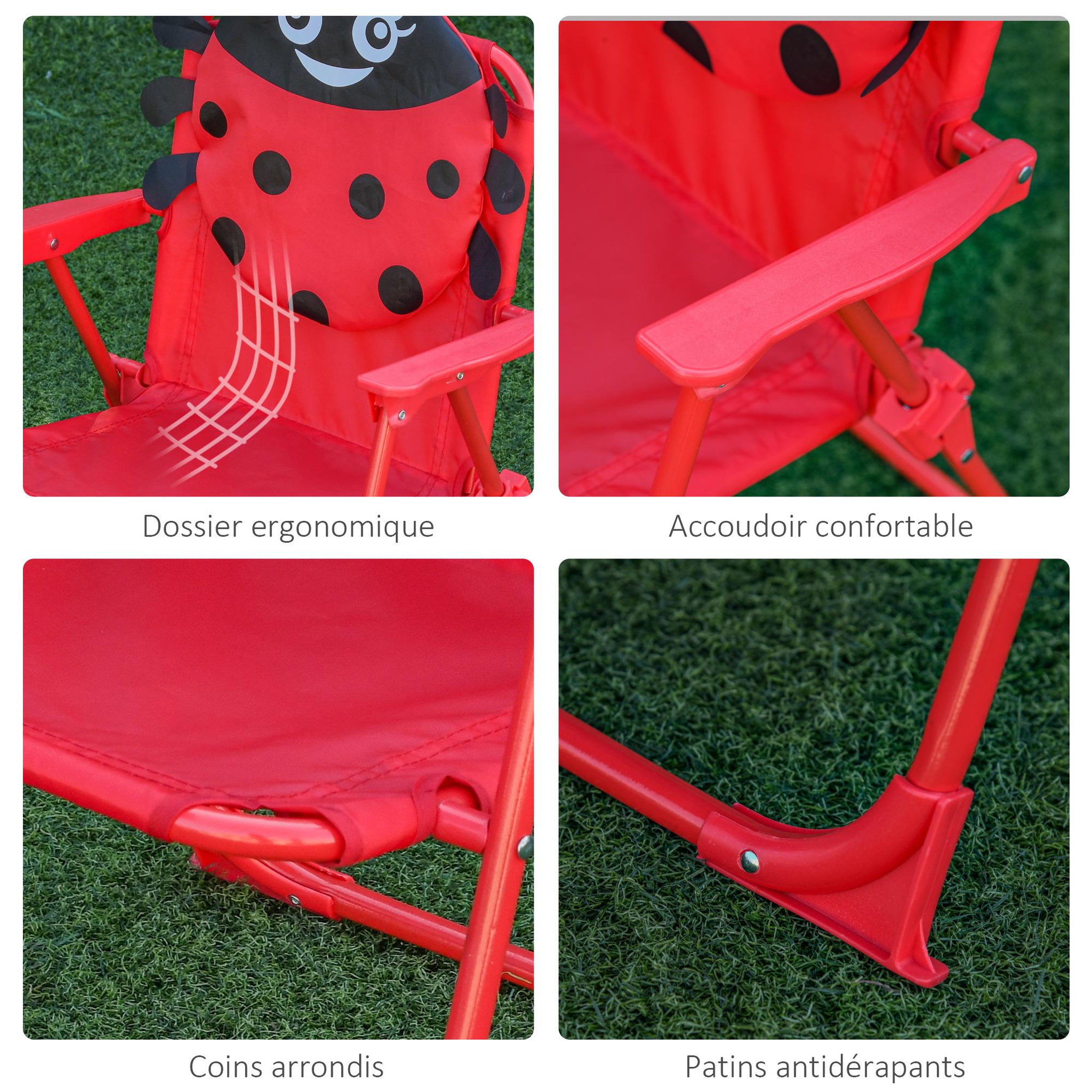 Voir la diapositive 6 : OUTSUNNY Ensemble salon de jardin enfant 4 pcs design coccinelle - table ronde + 2 chaises pliables + parasol - métal époxy oxford rouge