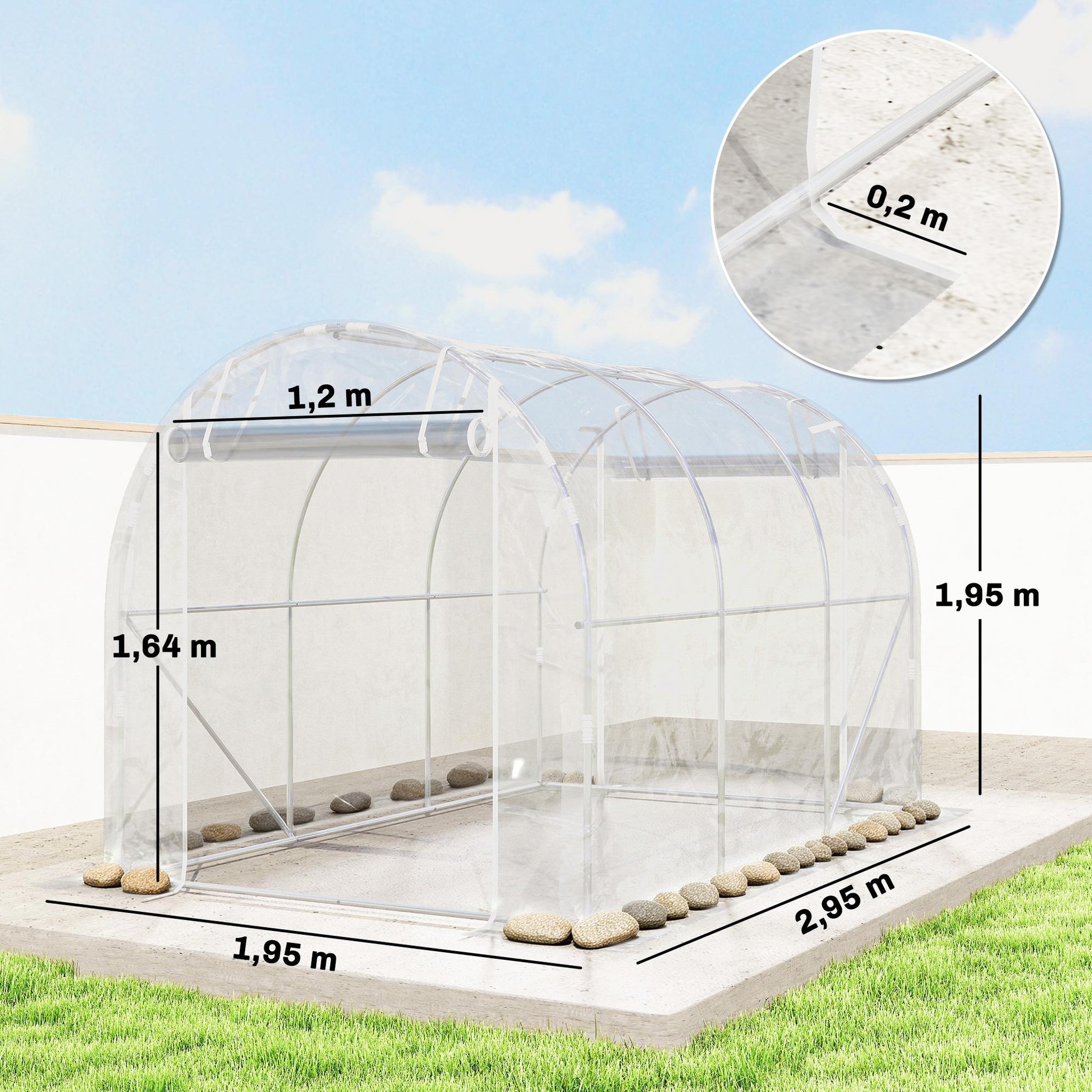 Voir la diapositive 3 : OUTSUNNY Serre tunnel de jardin 6 m² - 2 grandes portes enroulables - acier galvanisé bâche transparente