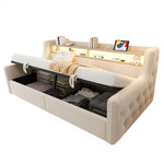 MERAX Lit coffre. Coloris disponibles : Gris, Beige