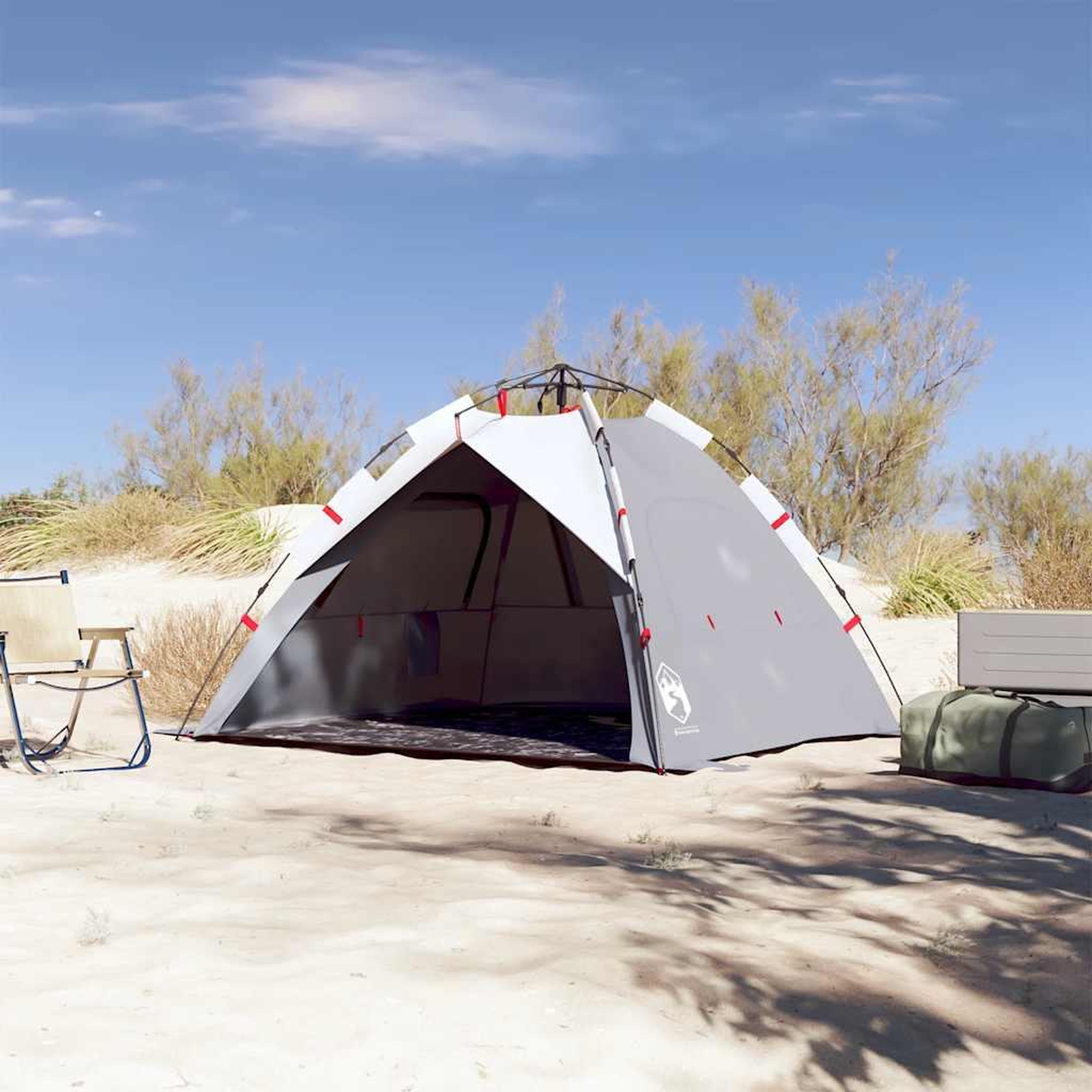 Voir la diapositive 3 : VIDAXL Tente de plage 3 personnes gris liberation rapide impermeable