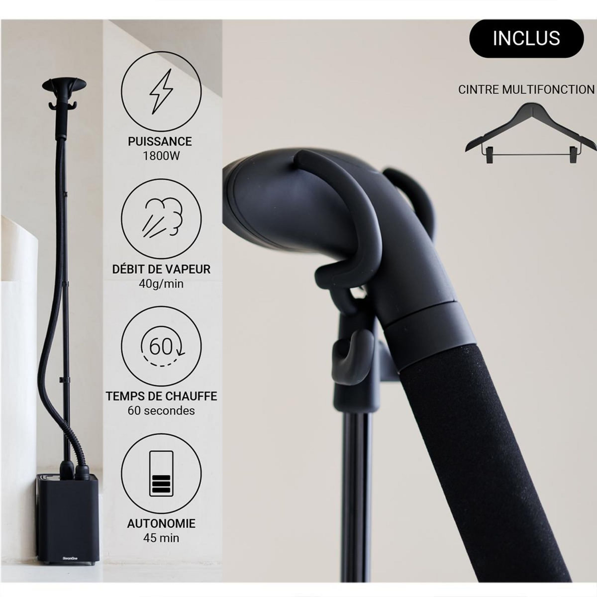 Steamone Défroisseur vapeur vertical 40g/min 1800w - eujk100b