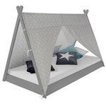 HomeStyle4U Lit Tipi Enfant 90x200 Tissu gris étoilé