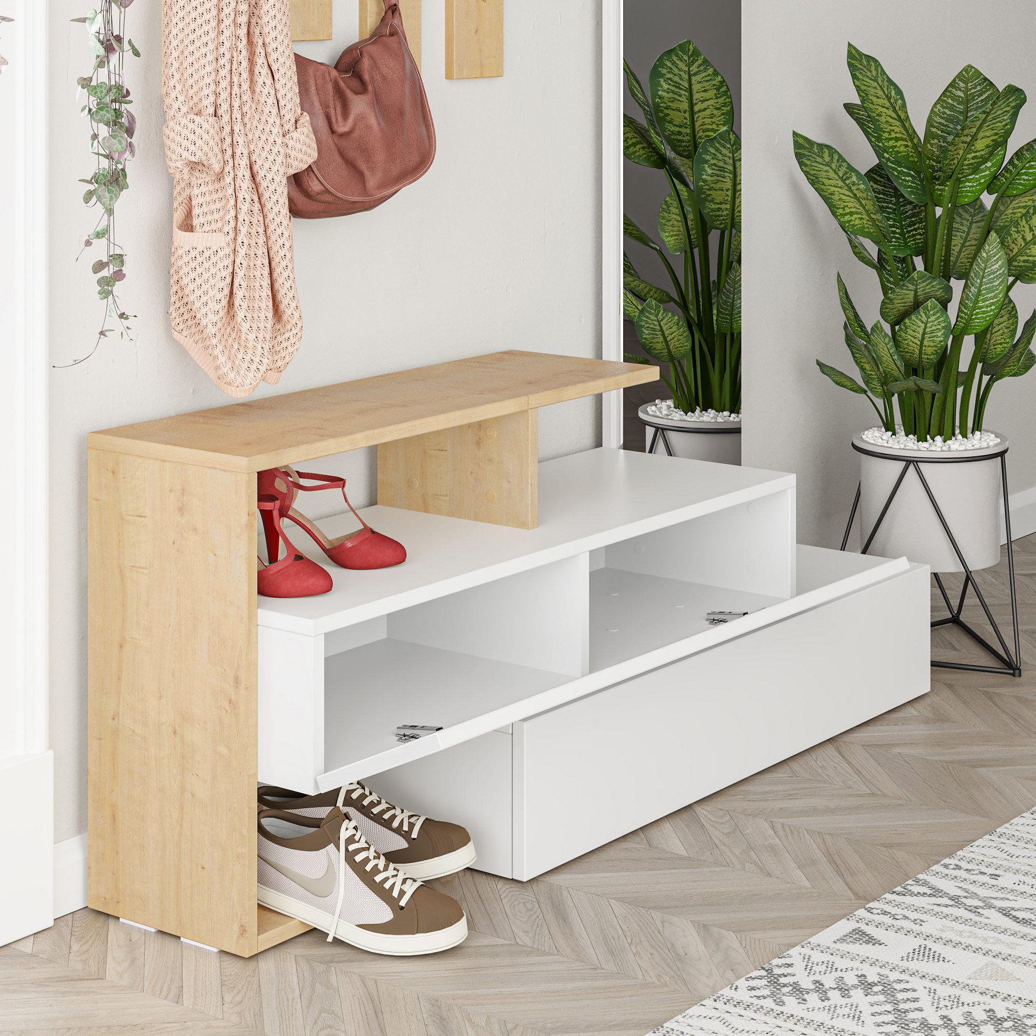 Voir la diapositive 4 : Habitat et Jardin Meuble d'entrée avec miroir en bois  ramda  - 137 x 35 x 154 cm - beige