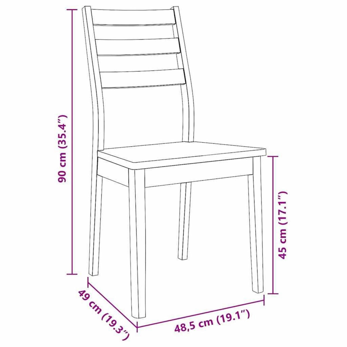 VIDAXL Chaises a manger 2 pcs blanc bois massif caoutchouc