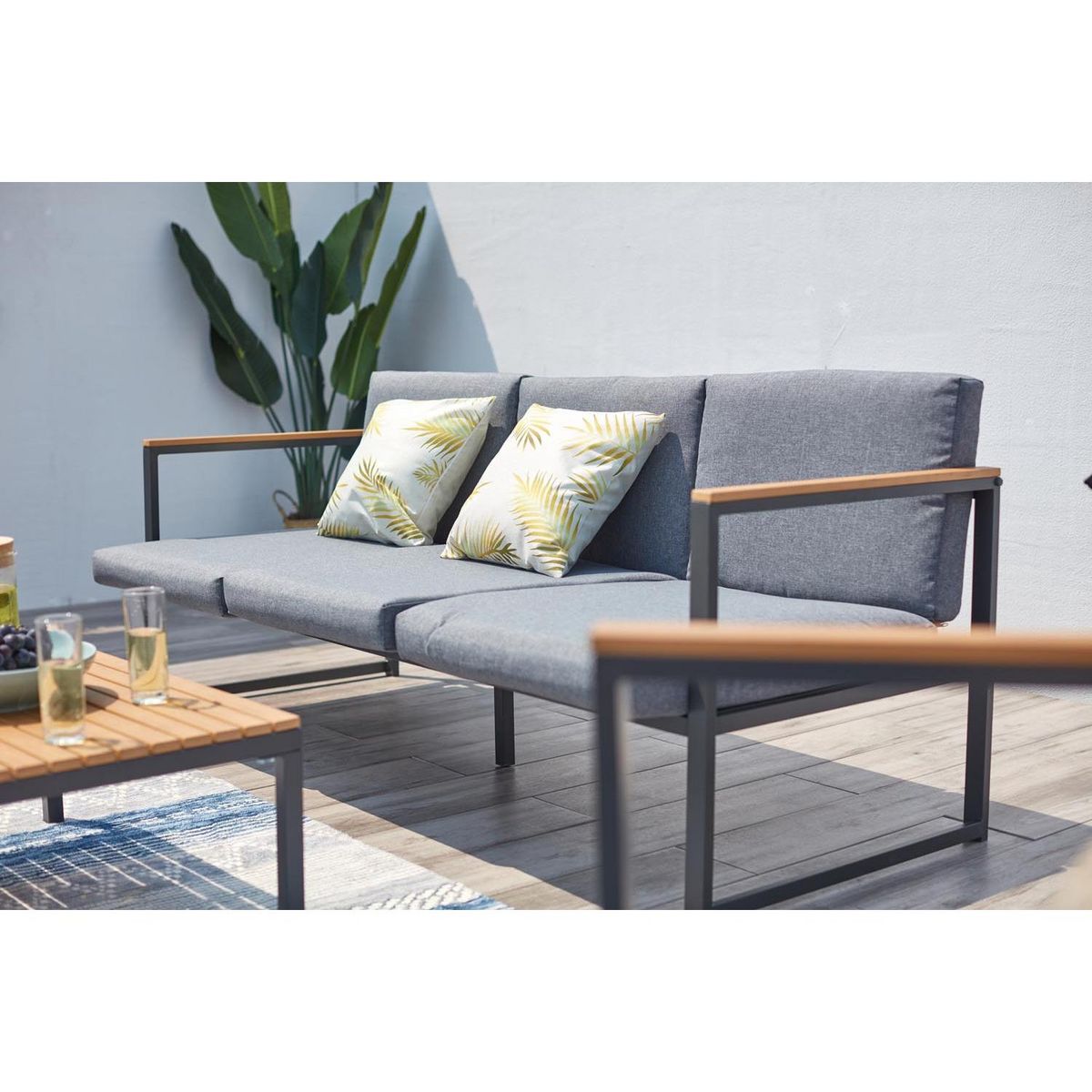 CONCEPT USINE Salon de jardin bas en aluminium gris TAHINA