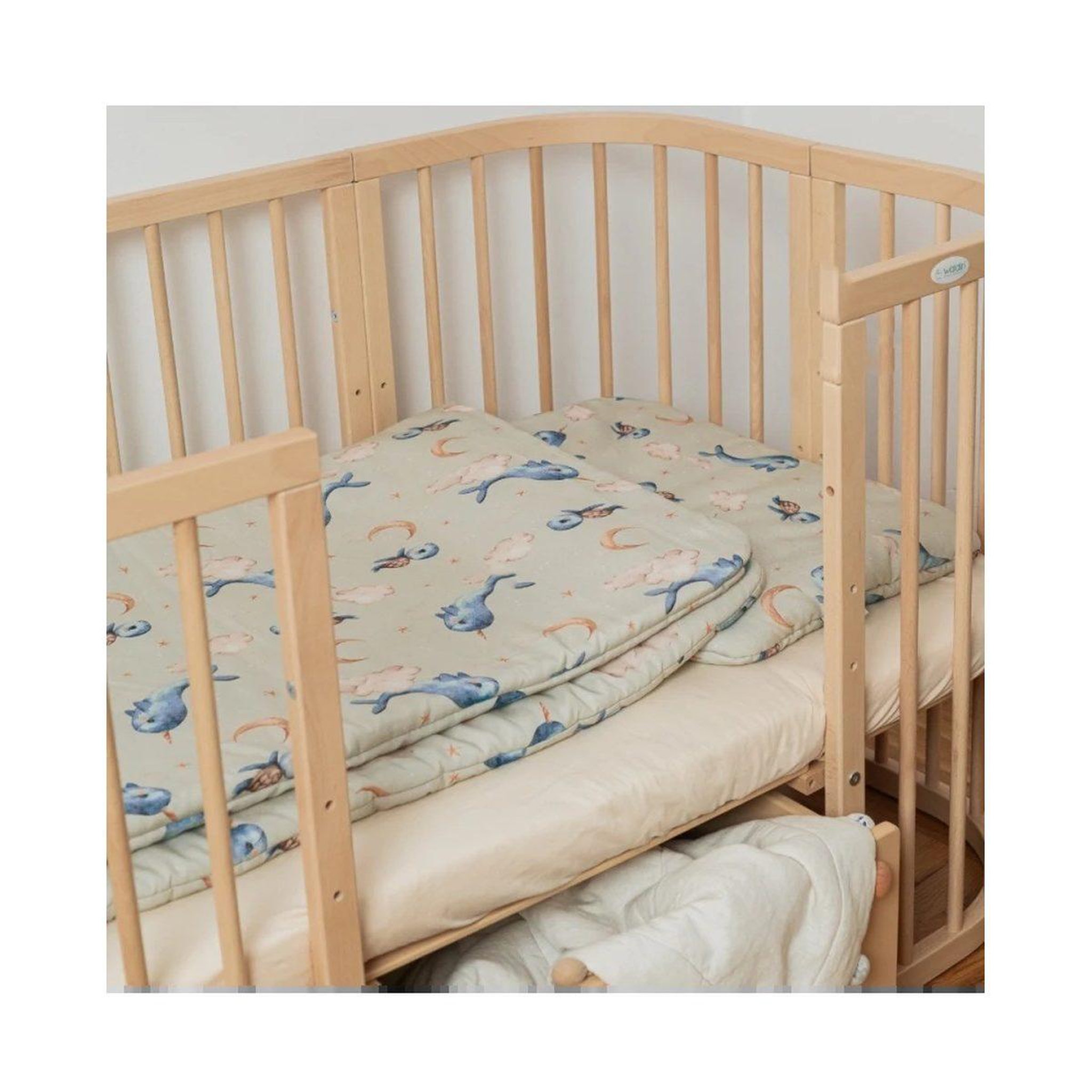 Voir la diapositive 4 : WALDIN Oreiller bébé 60 × 40 cm - motif baleine, vert olive