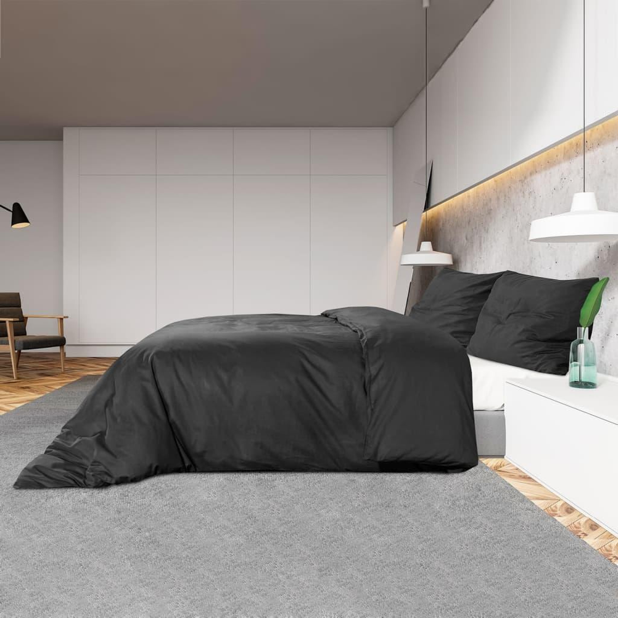 Voir la diapositive 4 : VIDAXL Ensemble de housse de couette Noir 200x220 cm Microfibre legere
