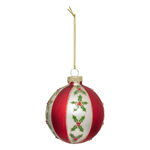 ATMOSPHERA Boule de Noël en Verre  Houx  8cm Rouge & Blanc