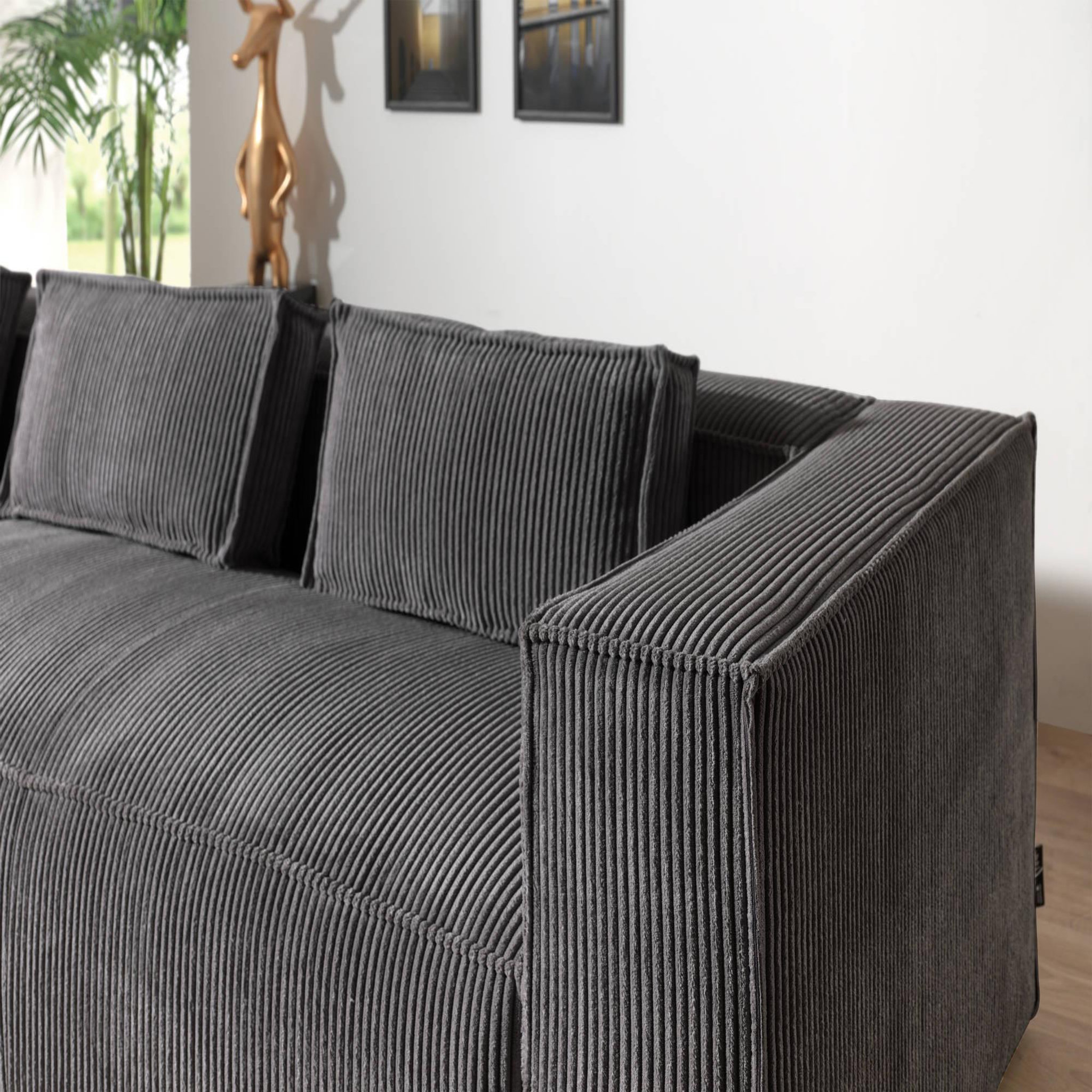 Voir la diapositive 4 : LISA DESIGN Stella - canapé d'angle - en velours côtelé - 4 places -style contemporain - gauche