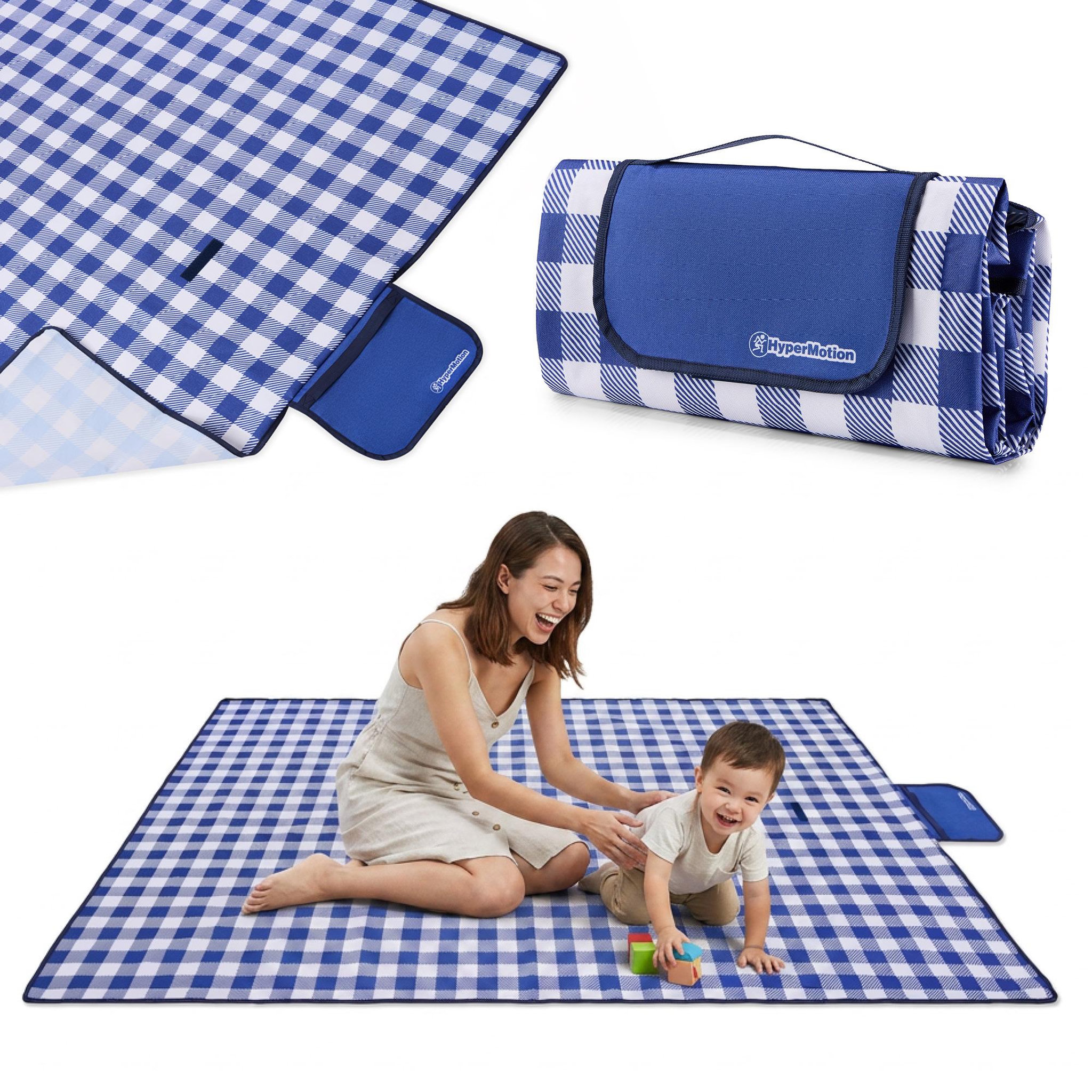 HYPERMOTION Couverture de pique-nique 150x200 HyperMotion Carreaux Bleus Vichy imperméable