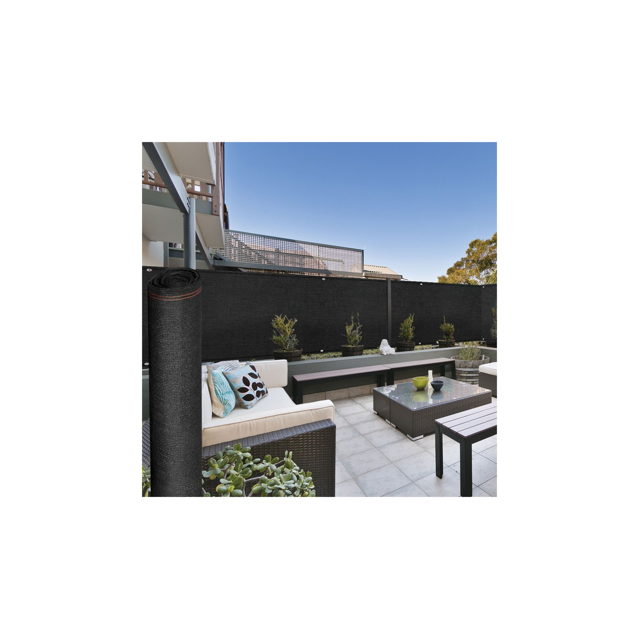 Voir la diapositive 3 : ID MARKET Brise vue haute densité 1,8 x 10 m noir 300 gr/m² qualité pro