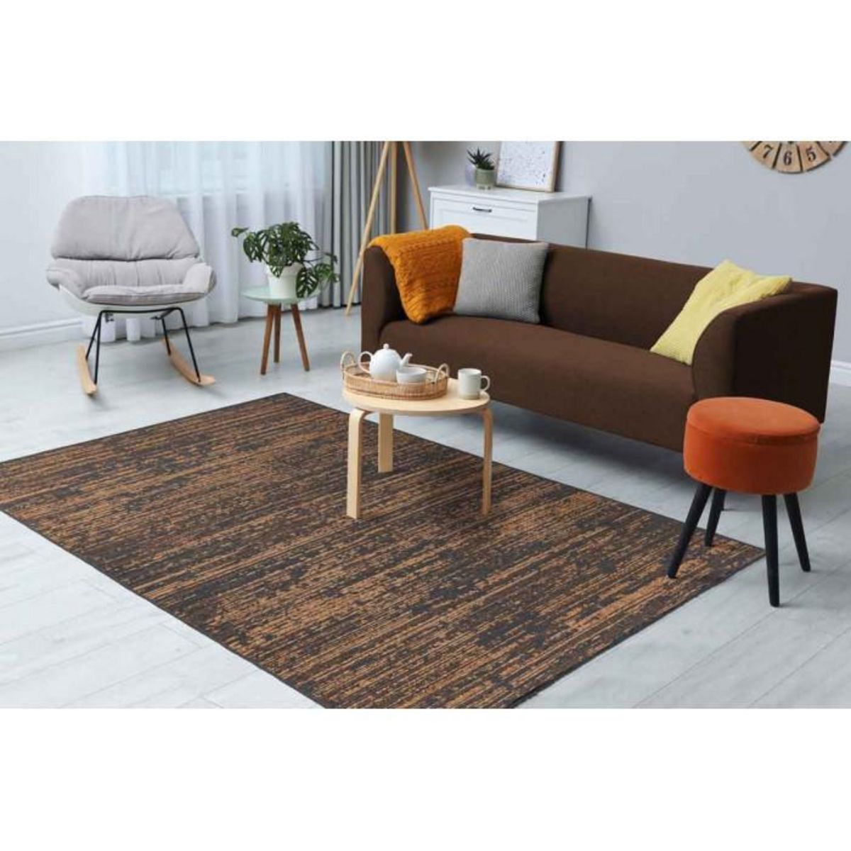 Paris Prix Tapis Tissé à Poils Plats Vintage  Kalevi  Marron