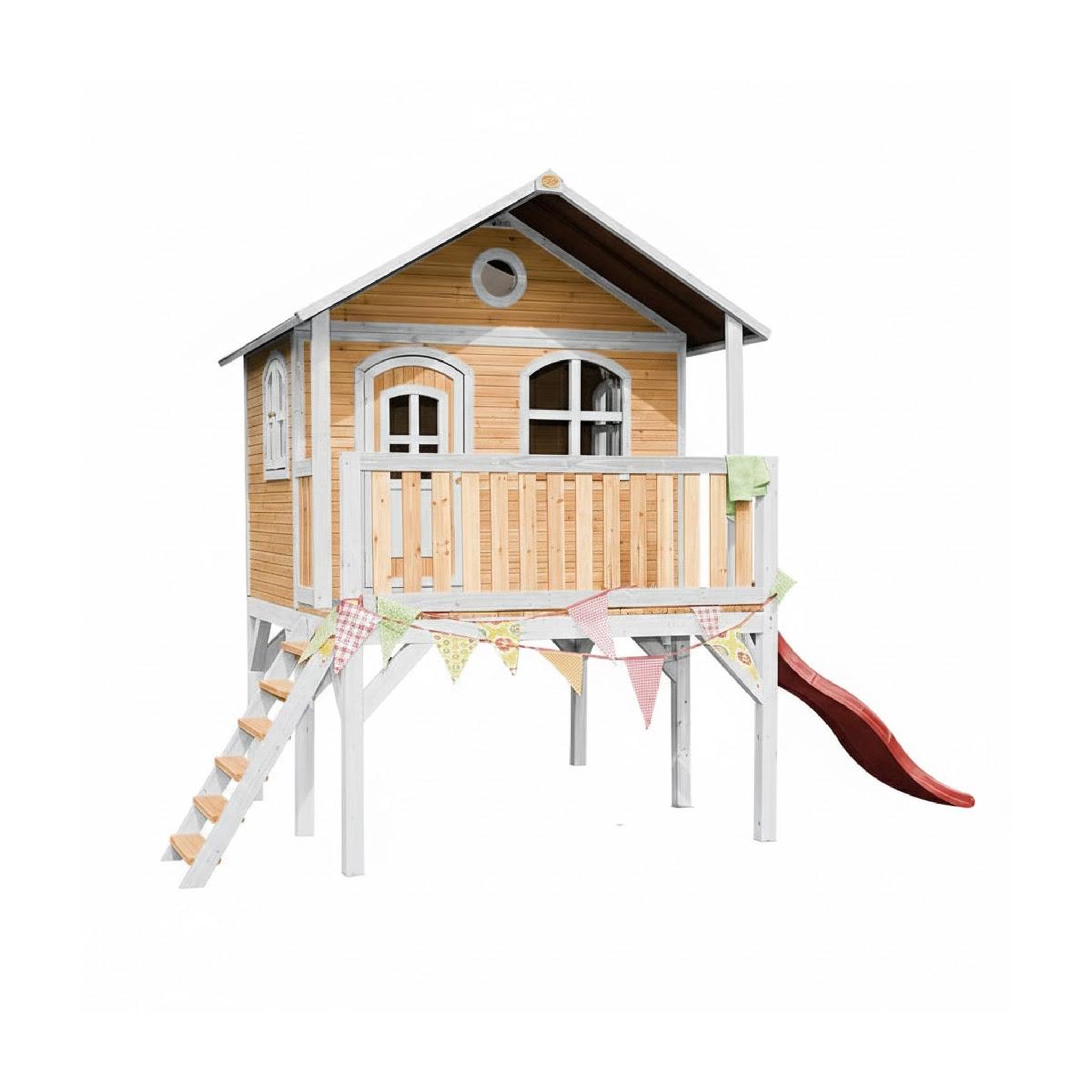 Axi House Maisonnette Laura marron-blanc toboggan rouge