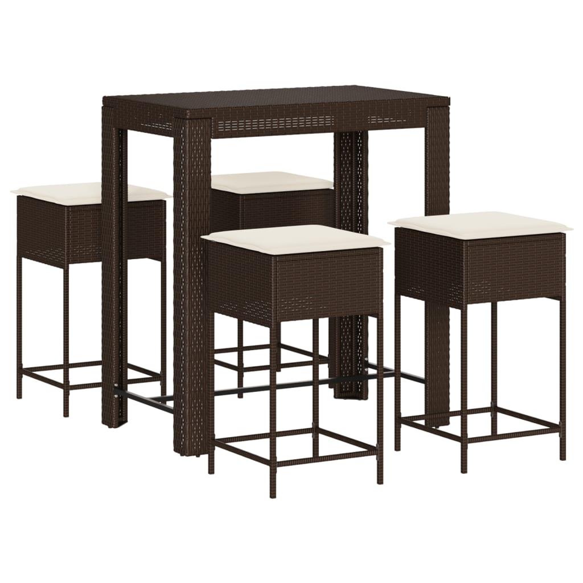 Voir la diapositive 2 : VIDAXL Ensemble de bar de jardin avec coussins 5 pcs marron poly rotin